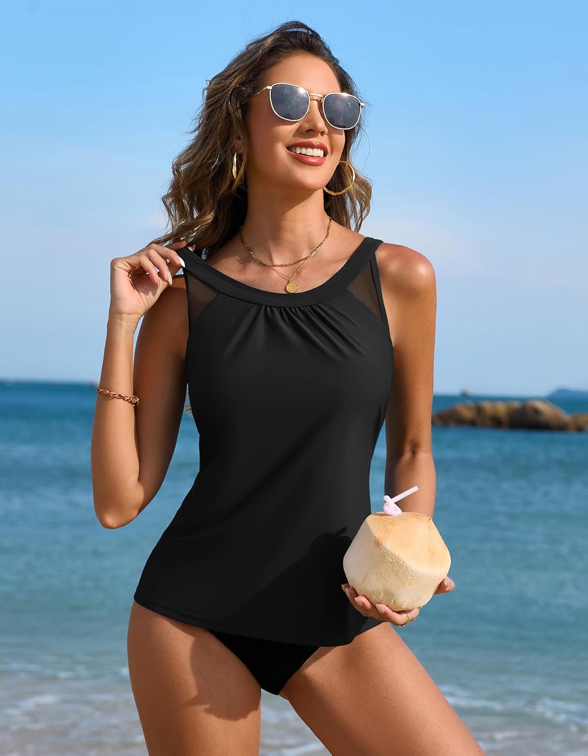 ANFILIA Tankini Tops for Women Swimwear Top Only Swim Tank Tops Modest Bathing Suit Top - Image 4