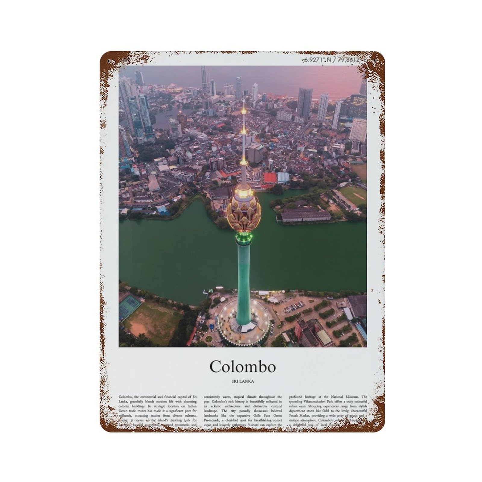 xiaoxiaoshen Colombo Sri Lanka City Scenery Wall Decor Art Metal Tin Poster Modern Home Decor Art Home Bar Shop Decorations Vintage Sign 40x30cm