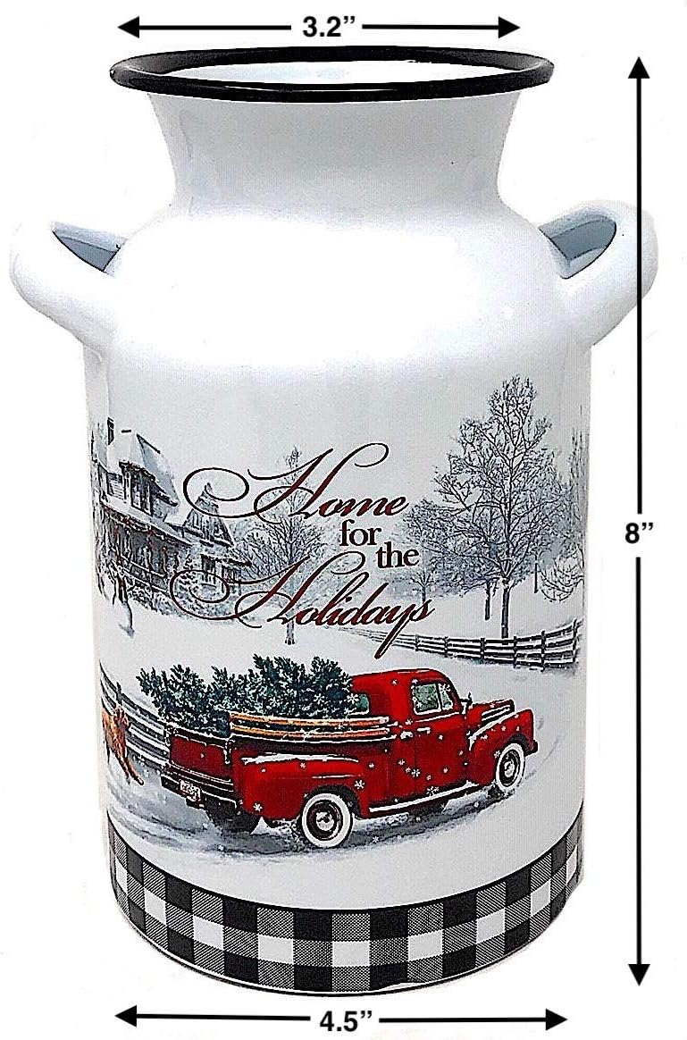 Gerson Christmas Holiday Kitchen Decor Organizer Antique Truck White Enamel/Home for the Holidays / (Milk Can)