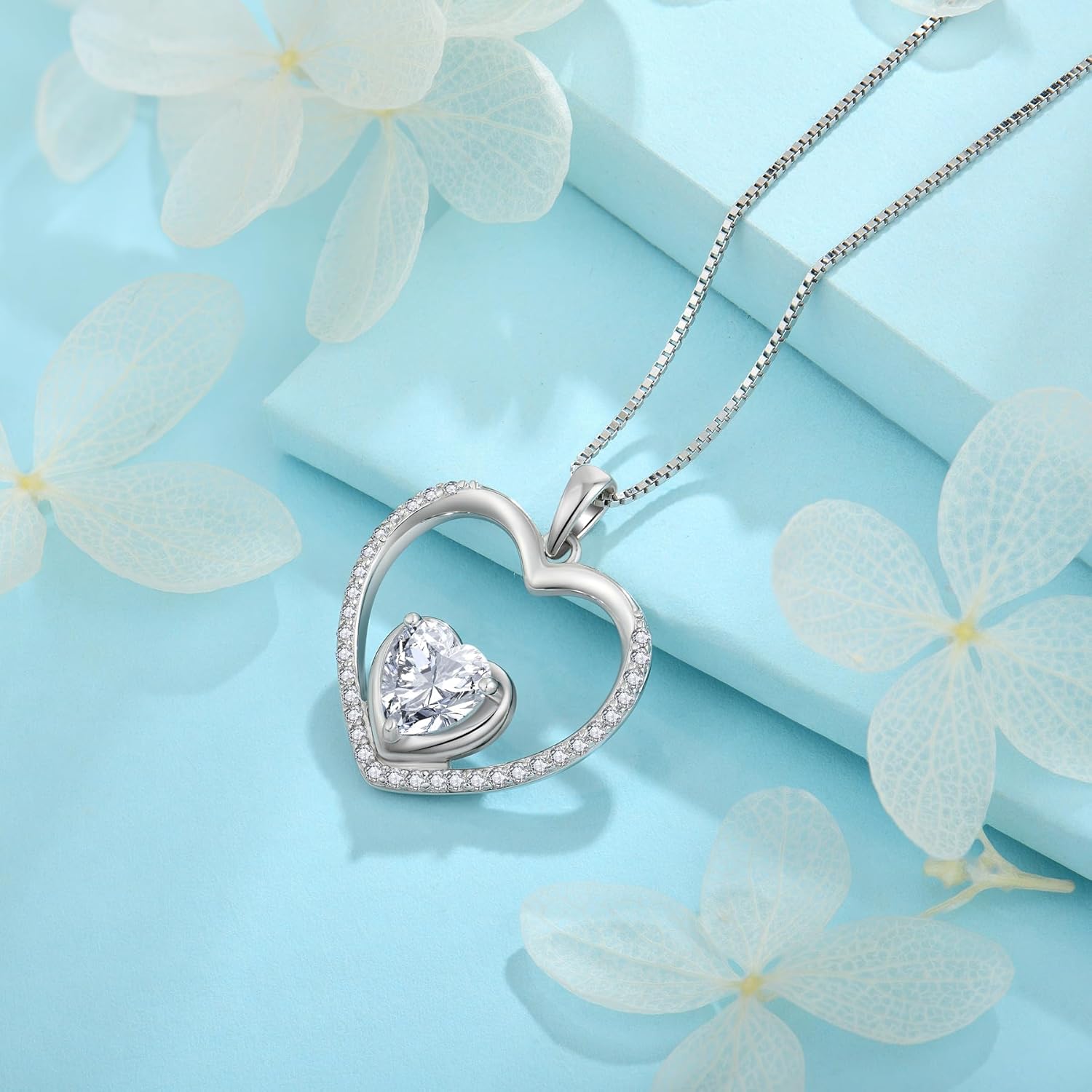 FJ Heart Pendant Necklace 925 Sterling Silver Birthstone Jewelry for Women - Image 4