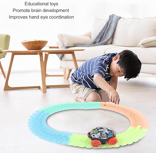 Miniatura 6 de Juego de pistas de autos de carreras que brillan en la oscuridad, juguetes flexibles intercambiables para niños y niñas (56 piezas)