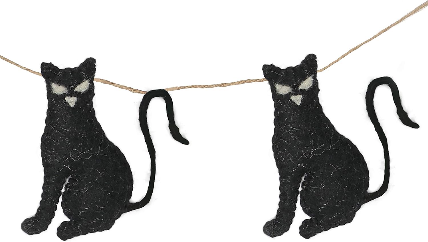 De Kulture Handmade Premium Wool Felt Black Cat Garland Eco Friendly Halloween Wall Hanging Home Office Theme Party Holiday Decoration Banner, 48 Inch-Black