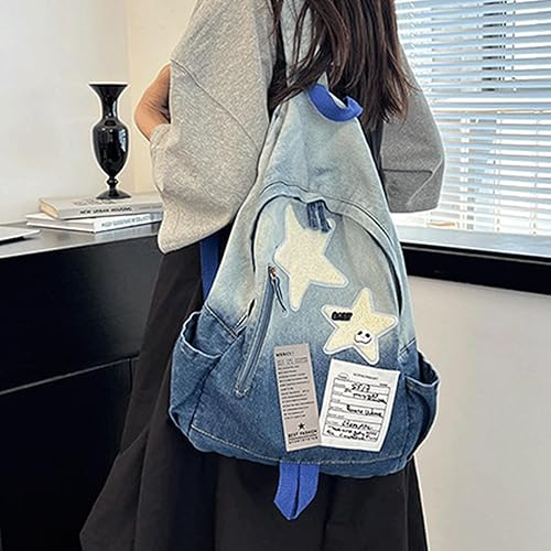 Miniatura 4 de Mochila de mezclilla Y2K de viaje, linda mochila de mezclilla kawaii gótica, estética, vintage, retro, mezclilla grunge, mochila para viajes y