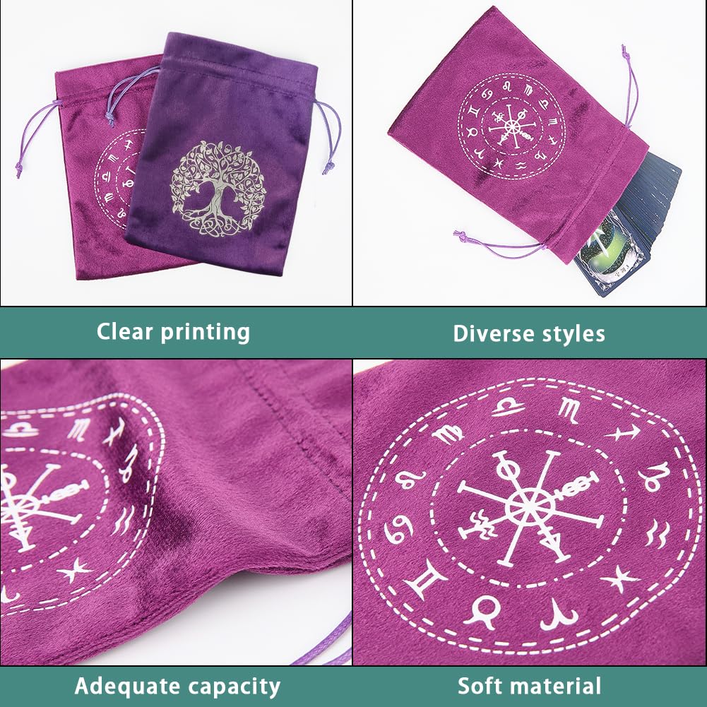 CREATCABIN Lot de 2 sacs de tarot en velours pour 12 constellations avec cordons de serrage - Grand emballage pour cartes de tarot, bijoux en cristal, dés - 17,8 x 13,8 cm