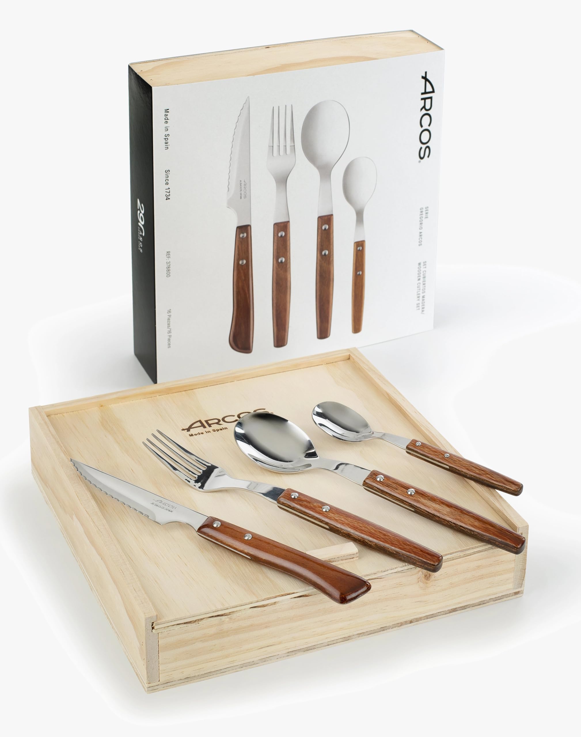 Arcos Serie Gregorio Arcos Besteckset, 16-teilig, Edelstahl, Holzgriffe, Braun