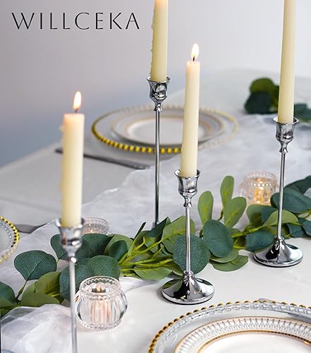 Miniatura 3 de Juego de 3 portavelas cónicos, juego de 3 portavelas plateados, centro de mesa vintage para bodas, Navidad y vacaciones