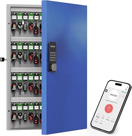 WeHere 96 Key Lock Box Wall Mount, APP Bluetooth/OTP/Wi-Fi Remote/Fixed Code/Key Unlock, Smart Key Cabinet Organizer Holder Box, Key Management Directory for Apartment, Hotel, Office, House