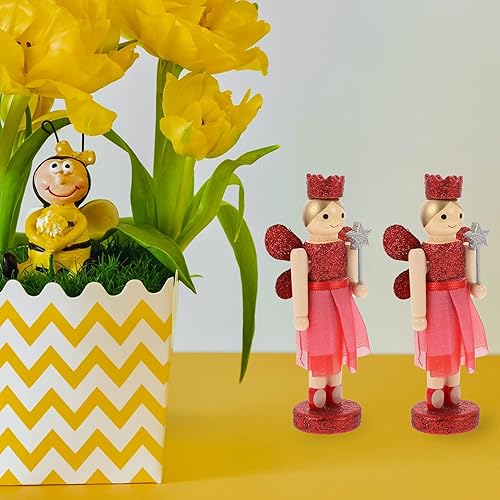 Miniatura 4 de Amosfun 3 figuras de cascanueces de 5 adornos tradicionales de madera cascanueces de Navidad figuras de ángeles de Navidad para decoración de Año