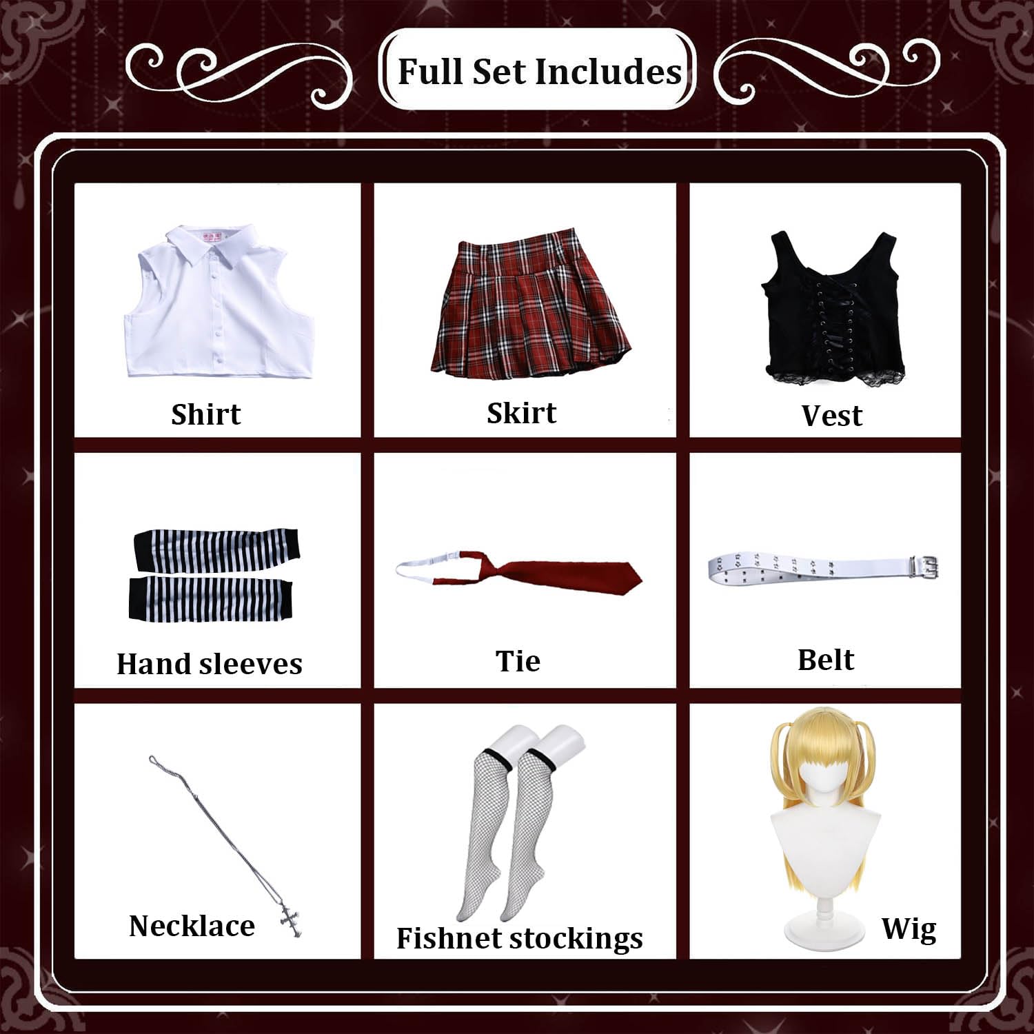 Anime Death Note Misa Amane Cosplay Costume Vestito Gioco di Ruolo Uniforme Set Completo Halloween Festa Carnevale Dress Up Suit con Parrucca Collana per Donne