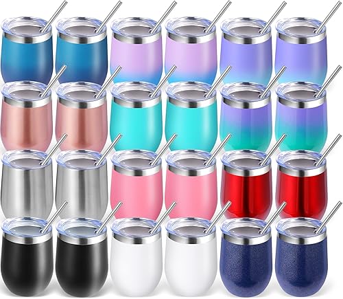 Miniatura 60 de Volhoply - Juego de 12 vasos de vino de 12 onzas con tapa, hechos de acero inoxidable con aislamiento al vacío de doble pared, vasos de vino sin