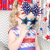 Vista 3 de YanJie Diadema para el 4 de julio – Diademas para bebé niña con lazo elástico de nailon multicolor impreso para niñas bebés
