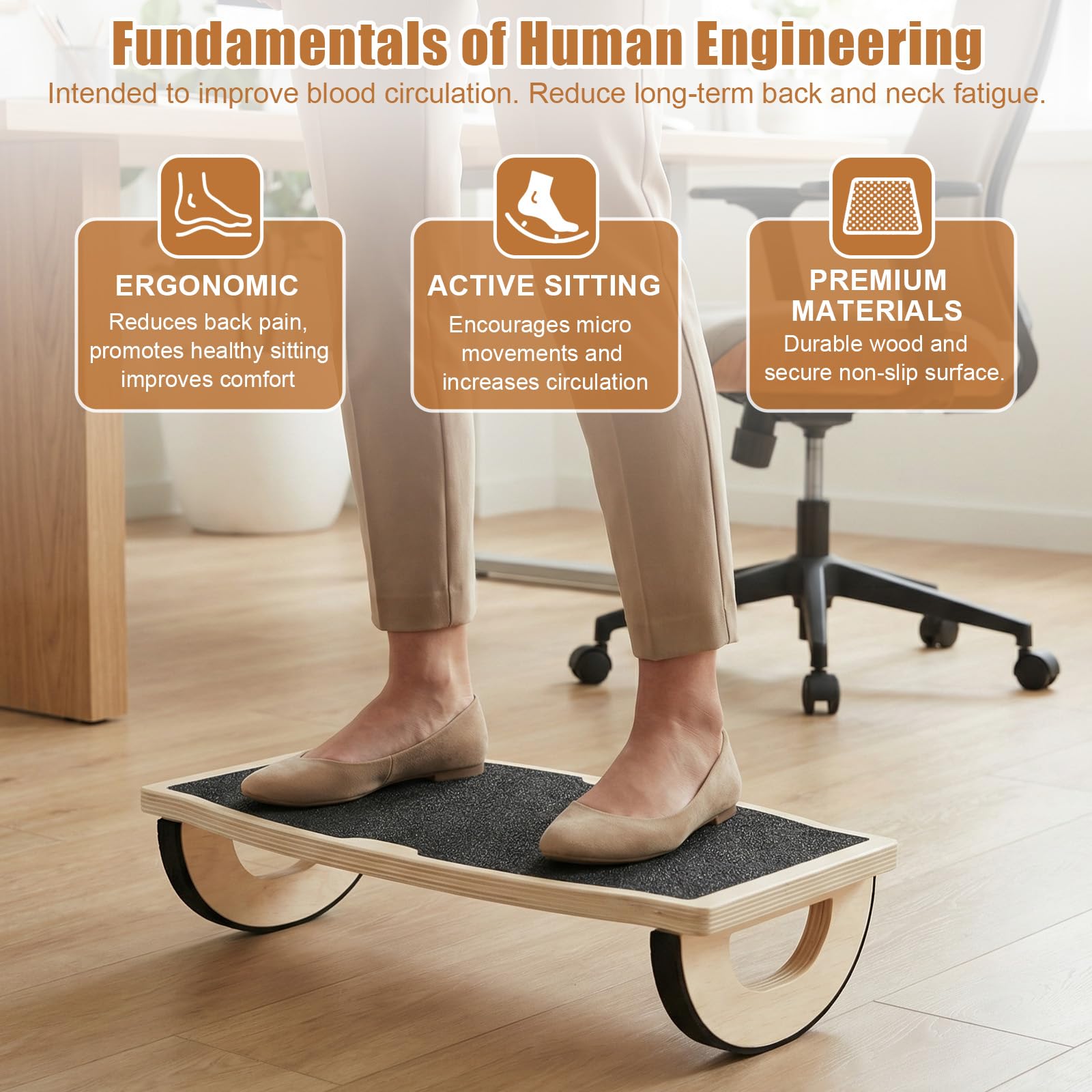 Poggiapiedi da Scrivania in Legno, Poggiapiedi da Ufficio con Superficie Antiscivolo, Footrest under Desk, Rocker Balance Board, Migliora la Postura e la Circolazione Sanguigna