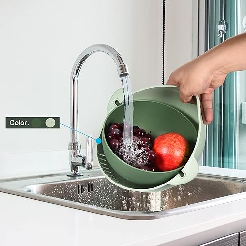 Miniatura 6 de CASA -J Juego de colador de cocina cuenco de lavado y colador de plástico cesta escurridor de pasta desmontable para limpieza de frutas y verduras