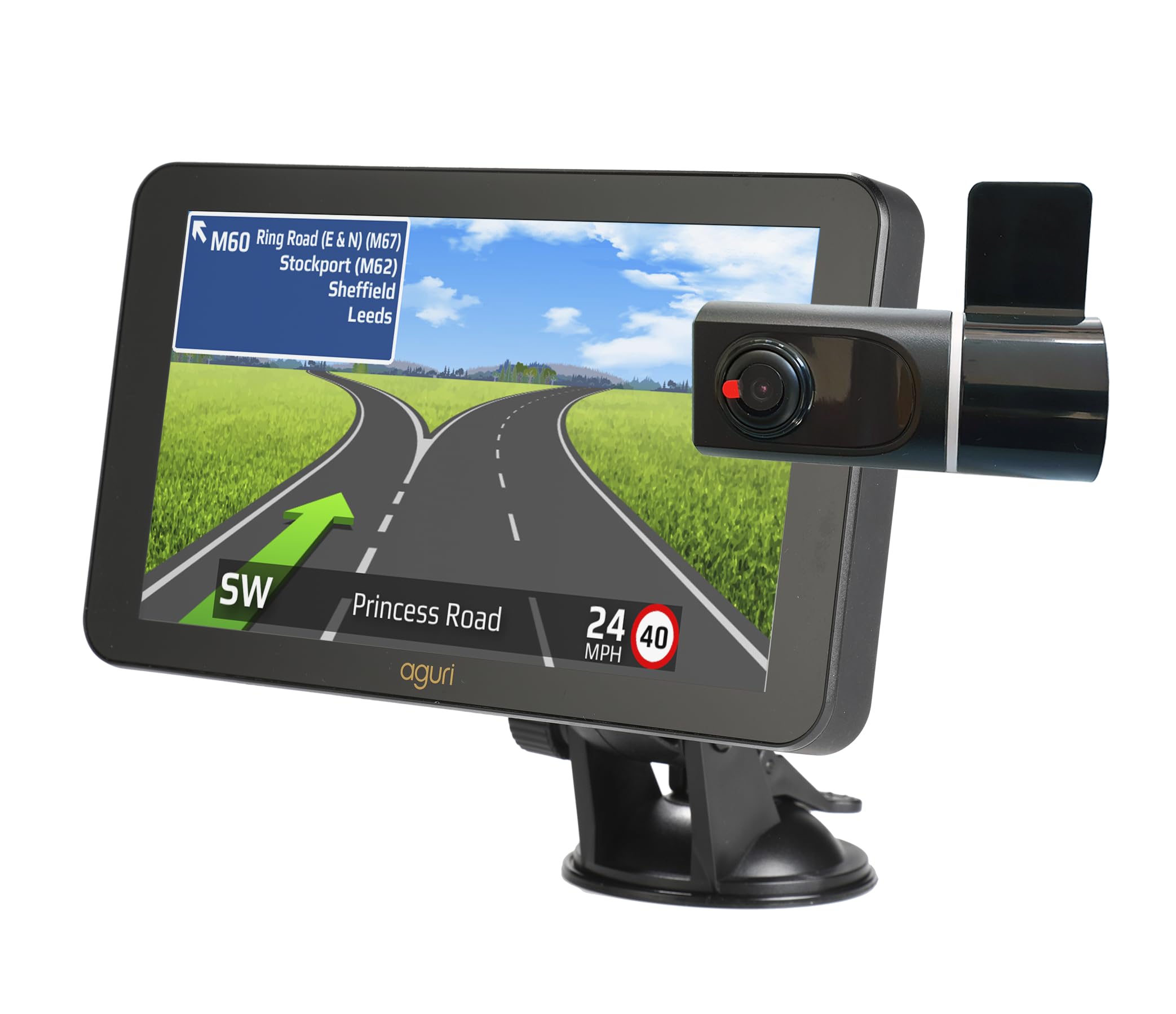 Aguri Motorhome & Caravan RV760 motorhome and caravan sat nav with remote high definition dash cam and 32GB SD card bundle with 7" LCD, built-in Wi-Fi and full UK & European mapping