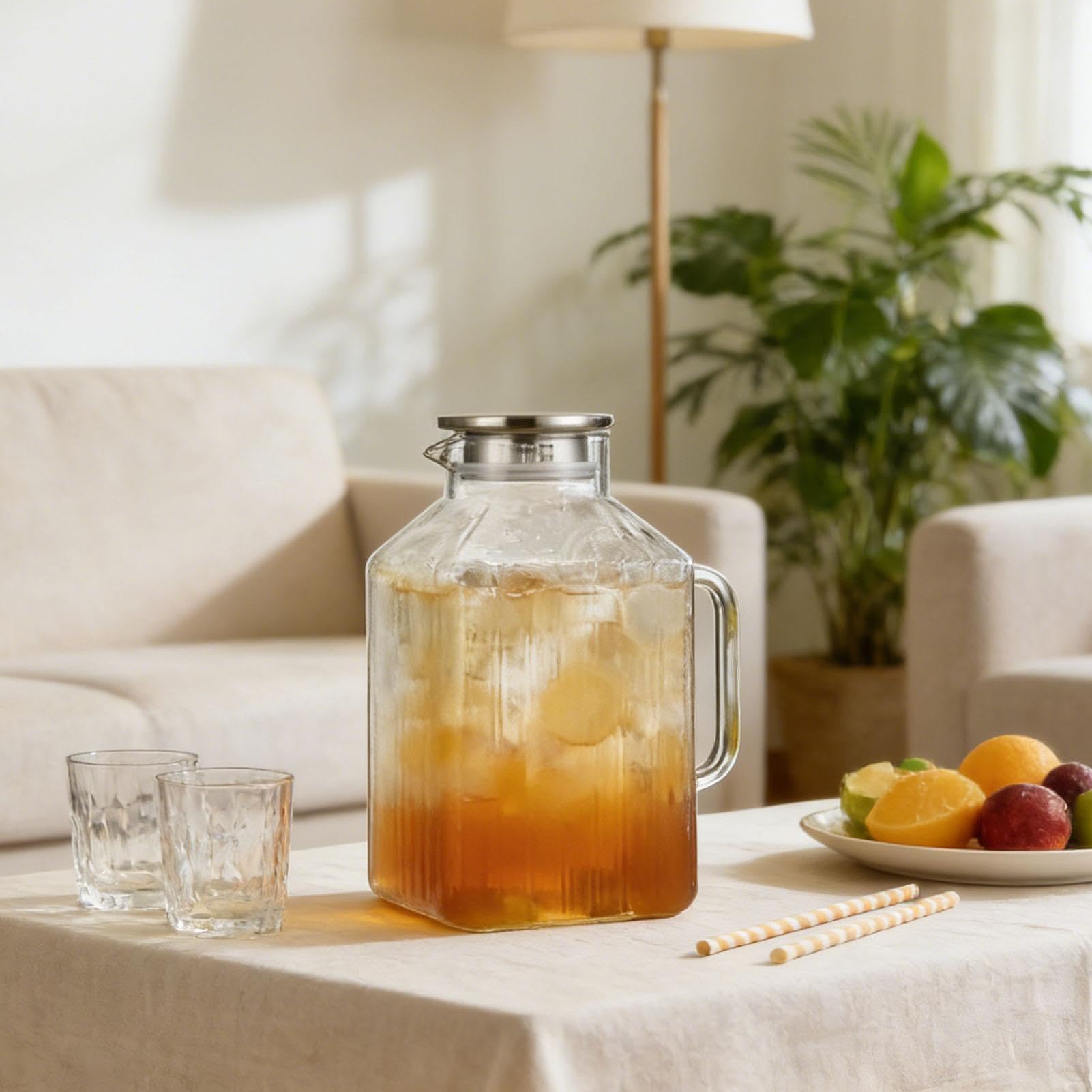 3,8 l hitzebeständiger Glas-Teekrug, kaltgebrühte Flasche, große Kapazität, quadratische Getränkekaraffe, auslaufsicherer Glaskrug, Saft, , hausgemachte Getränke, Kaffee, Kühlschrank