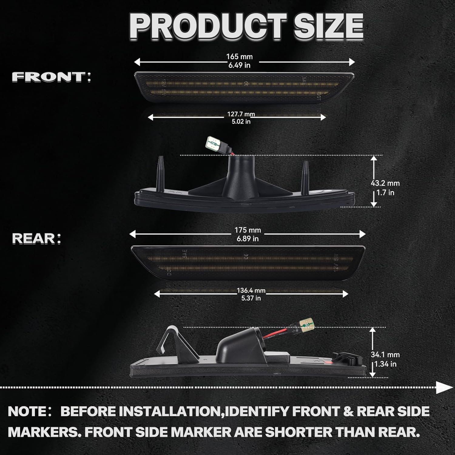 Dynamic White & Red LED Side Marker Lights for Ford Mustang 2010 2011 2012 2013 2014 Upgraded 2-Row Sequential Scan Front Rear Fender Bumper Sidemarker Light with Smoked Lens 4PCS