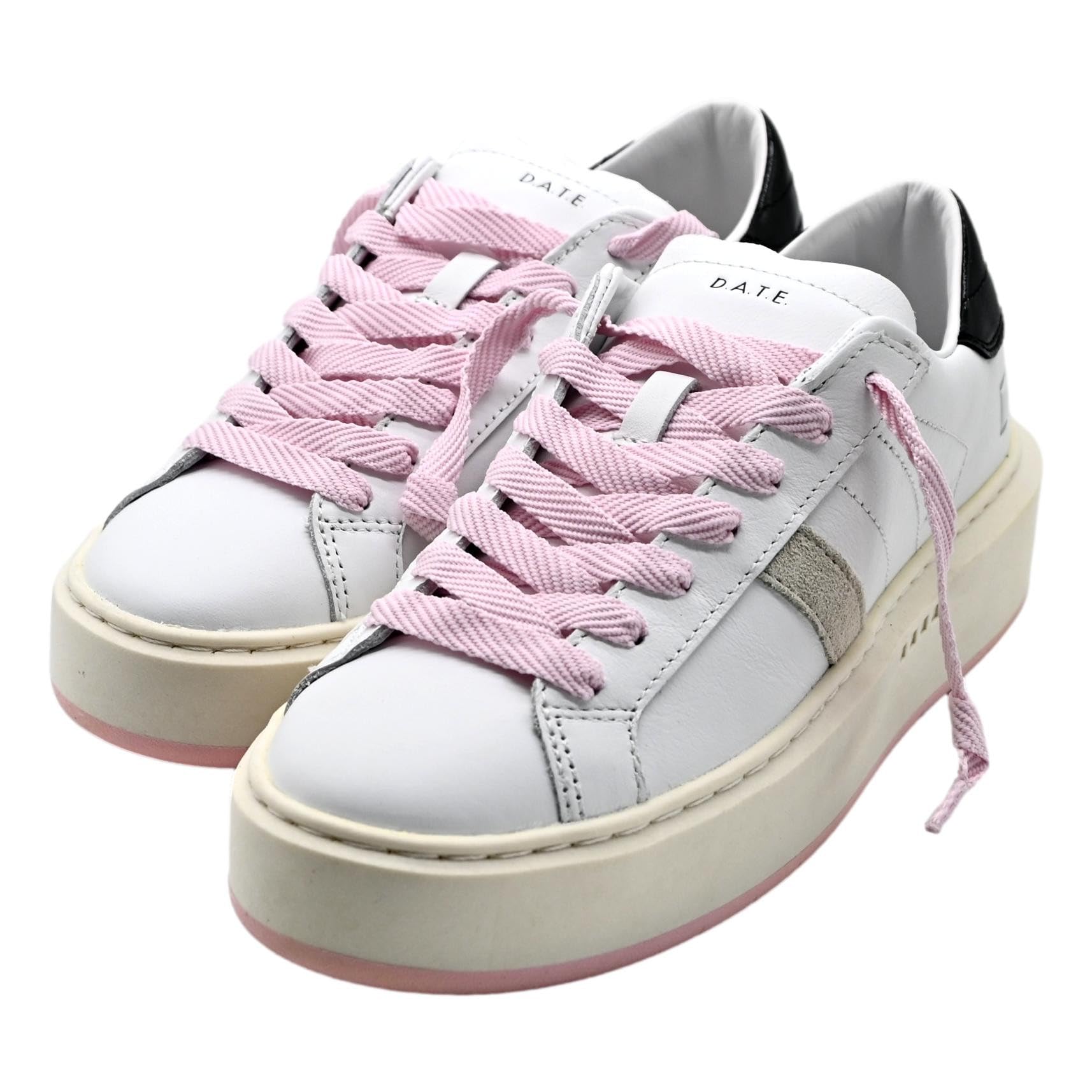 D.A.T.E. Scarpa Donna Hill Low P.C.White-Black Sneakers Platform in Pelle Bianca