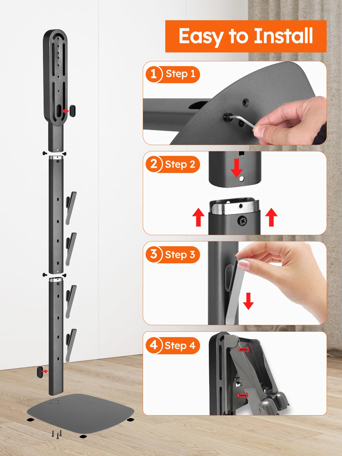 Vacuum Stand for Dyson V16 Gen5 V15 V12 V11 V10 V8 V7 V6 – Stable Metal Holder w/Hidden Cord Management & 4 Hooks, Storage Rack for Dyson Cordless Vacuum & Accessories, Easy Assembly, Dark Gray thumbnail 8