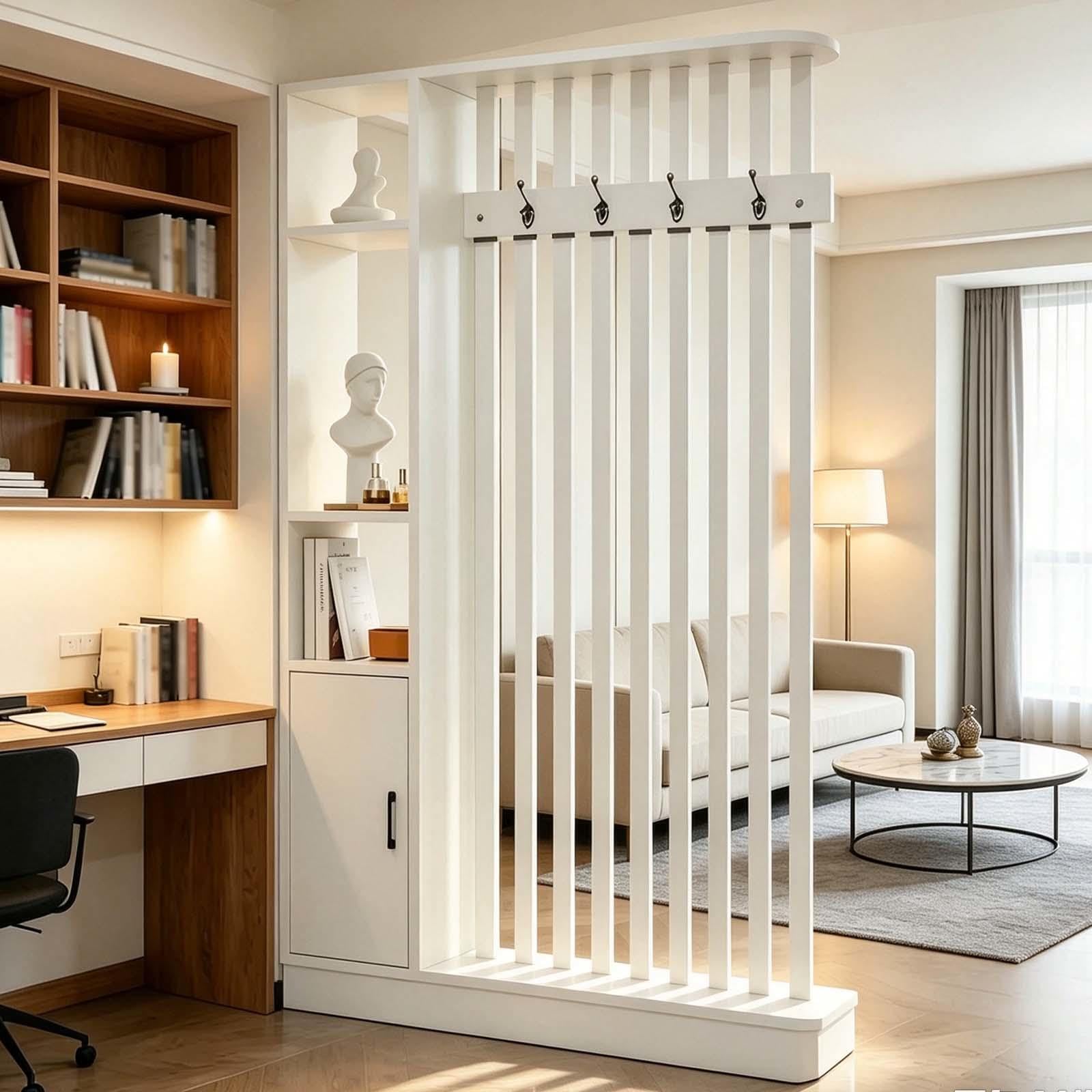 Claustra Intérieur Bois avec Etagere Blanc Cloison Bureau,202x120x24cm