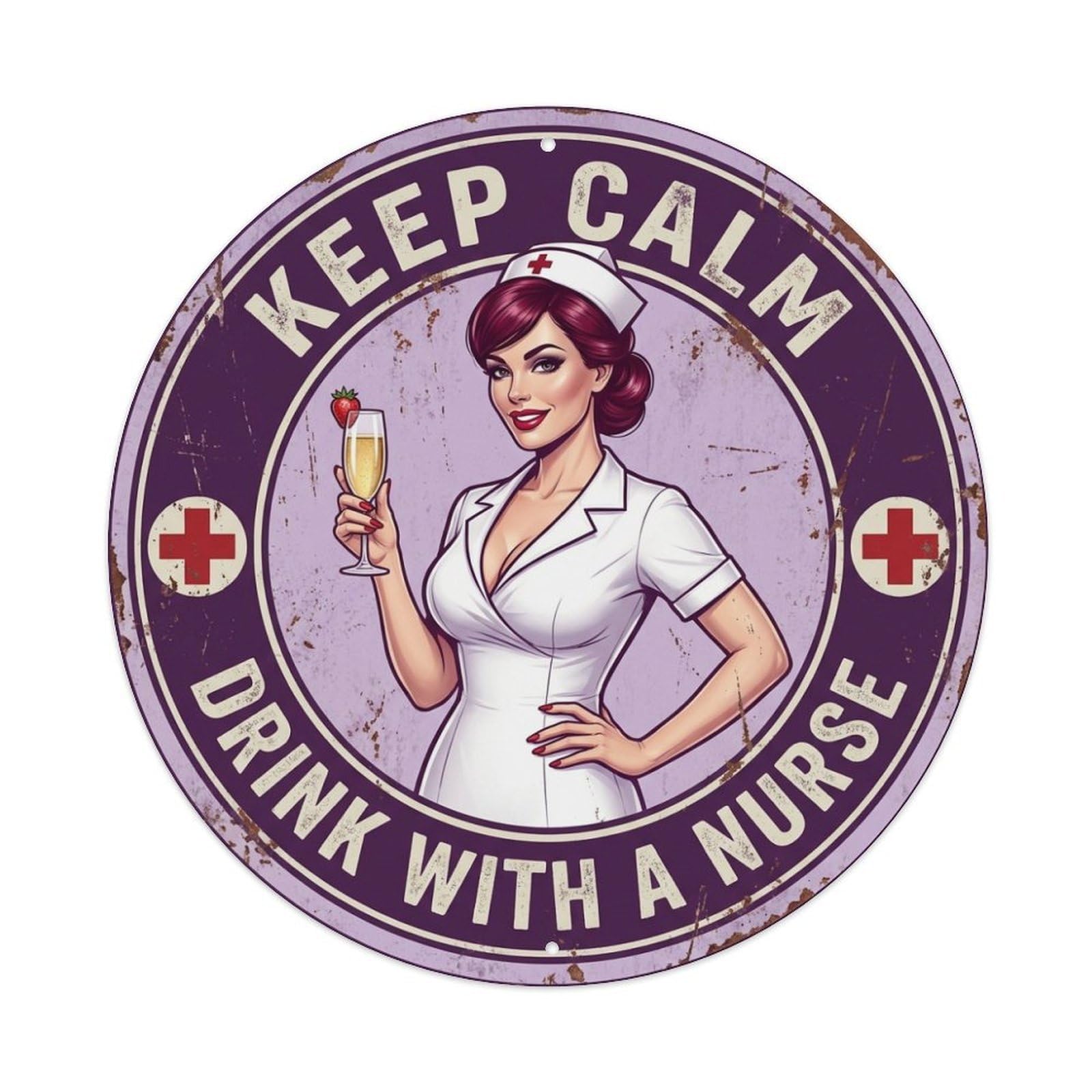 CHILL OUT Drink With A Nurse Flute Glass Metal Tin Sign