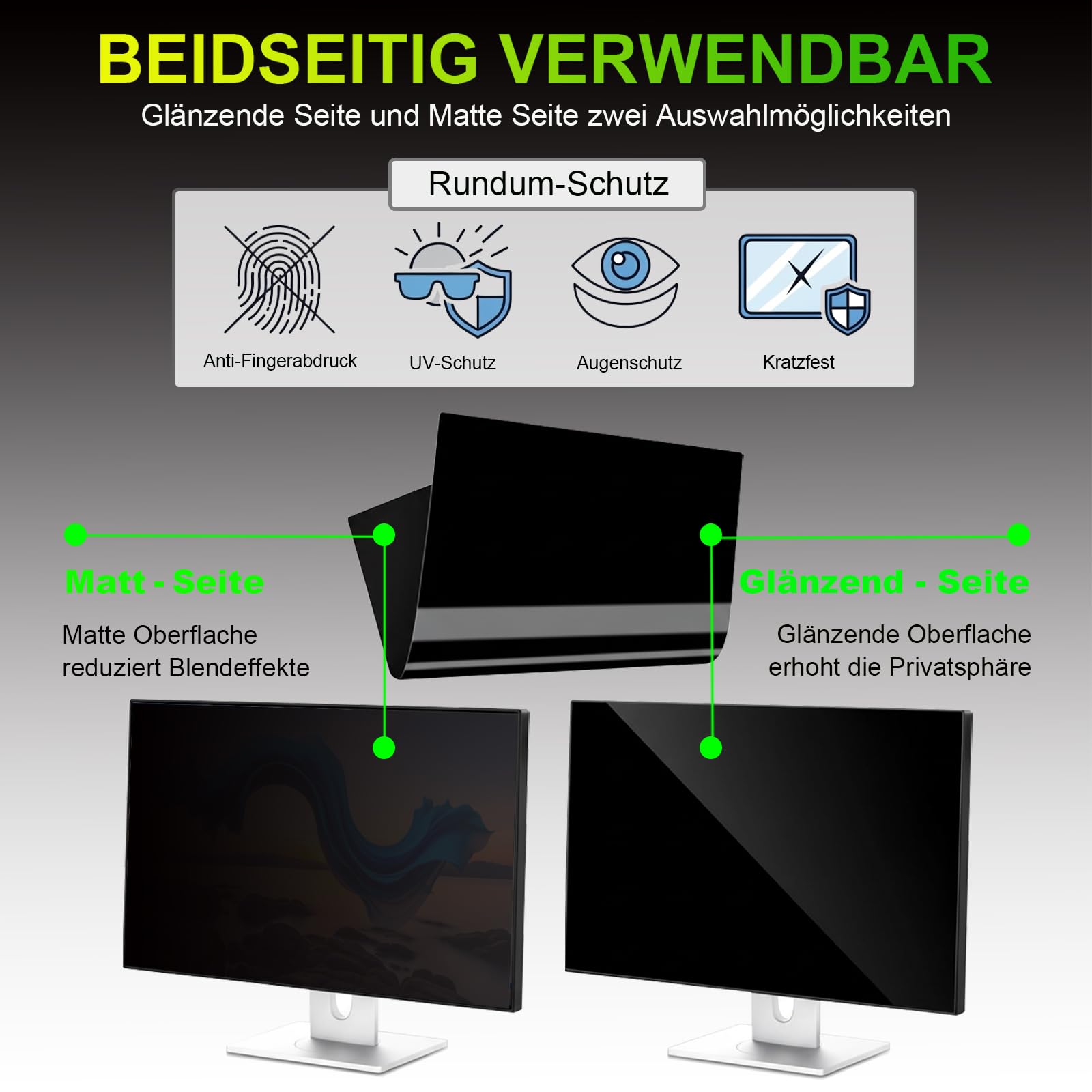 Sichtschutzfolie für 24 Zoll 16:9 (53.2x29.9cm) Monitor - Blaulichtfilter & Blendschutz, Abnehmbar Blickschutzfolie | PC Blickschutzfilter für Büro