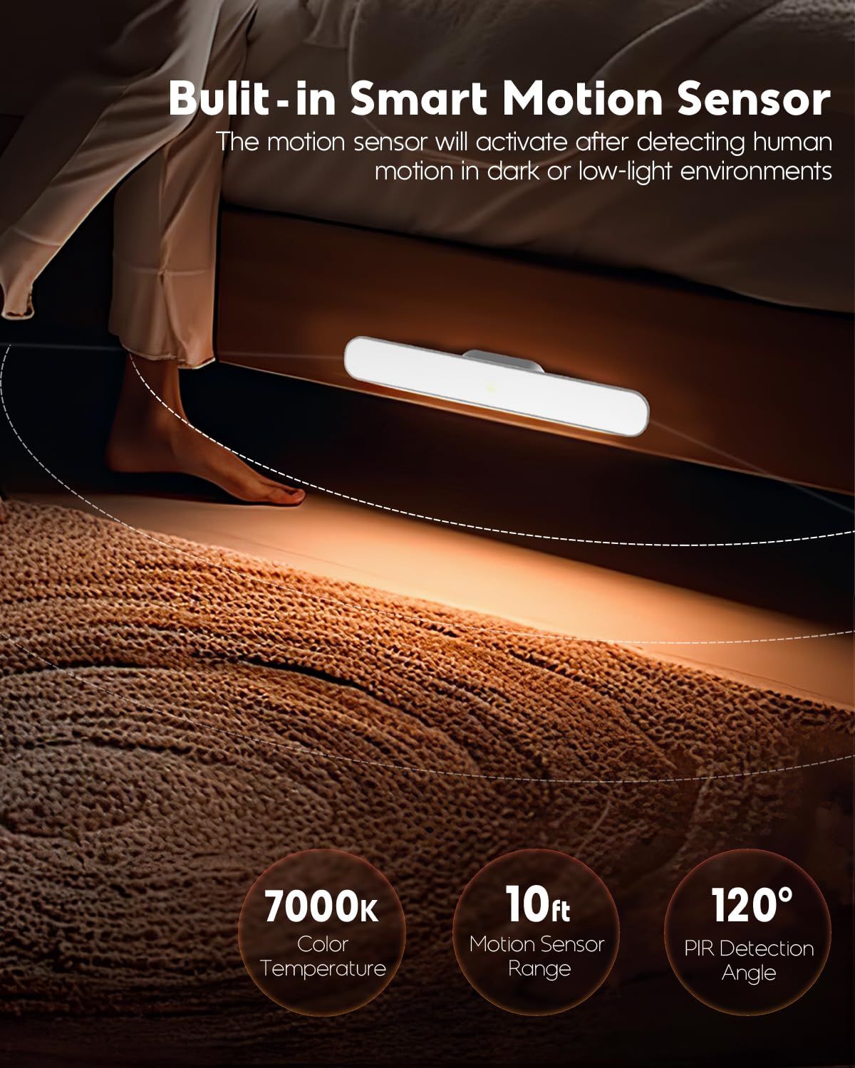 Rossetta Under Cabinet Lights, 78 LED Lights Battery Operated Motion Sensor Light Indoor, Wireless Rechargeable Dimmable Closet Lights Under Cabinet Lighting for Kitchen Closet Stairs Hallway