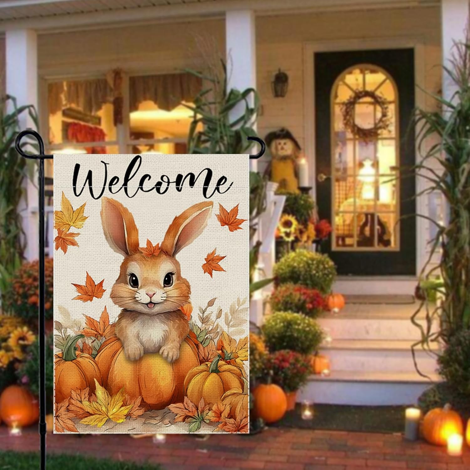 Welcome Fall Garden Flag Cute Rabbit Small Flags for Outside, 12x18 Inch Pumpkin Double Sided Burlap Autumn Maple Leaves Thanksgiving Harvest Outdoor Yard Lawn Decoration - Image 6