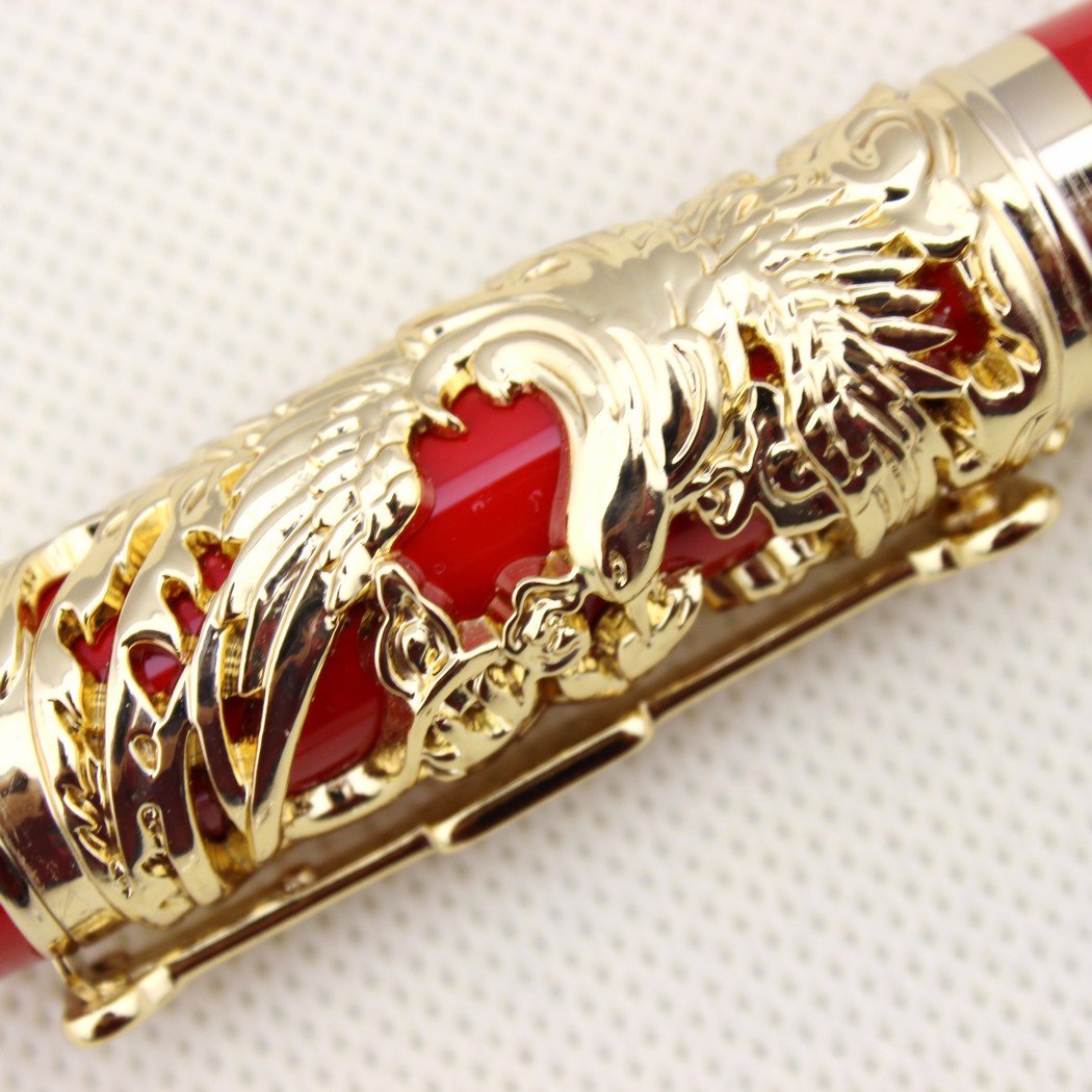 Gullor Collectible Luxury Fountain Pen Dragon and Phoenix Red with Golden 18KGP Nib Medium - Image 3