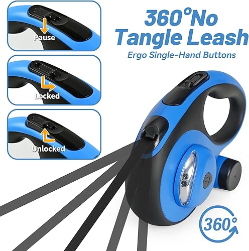 Miniatura 3 de Correa retráctil resistente de 26 pies para perros grandes, correa de perro con soporte para bolsa de excrementos, hasta 100 libras, con luz LED,