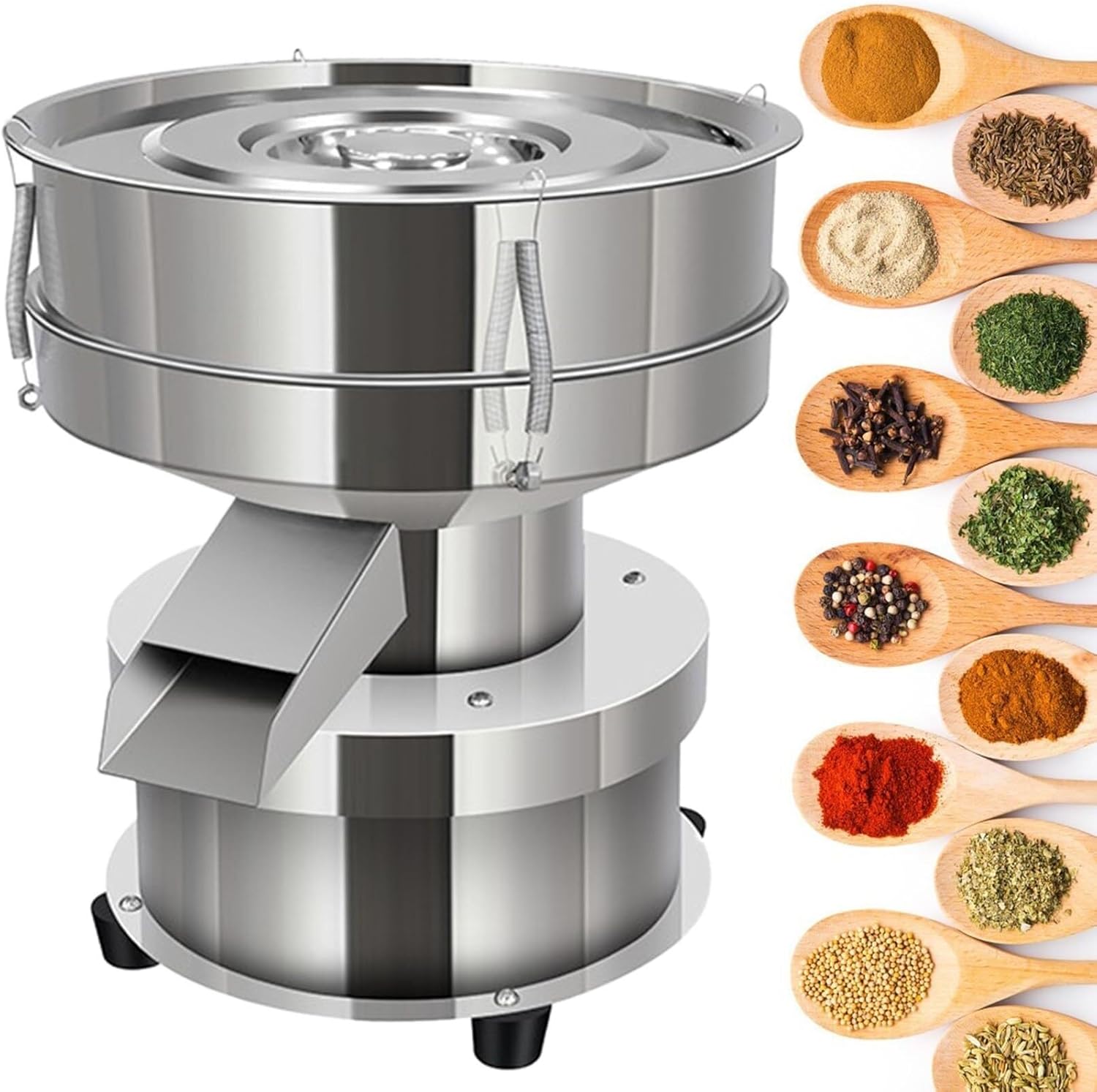 Automatic Sieve Shaker Vibrating Sieve Machine Flour Powder Sifter Electric Vibrating Sieve Machine Stainless Steel(2 * 60Mesh)