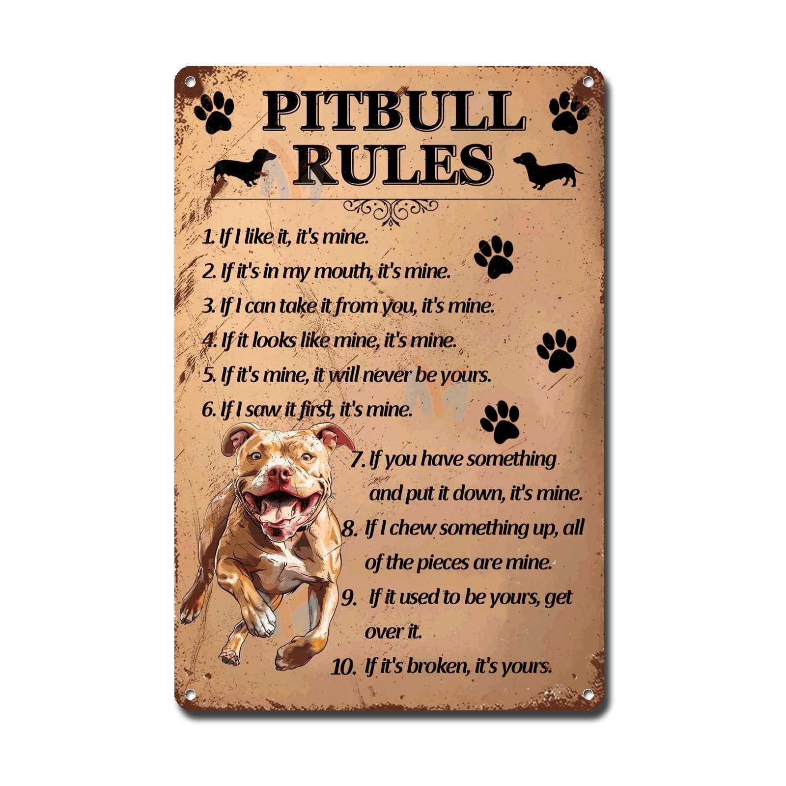 Ymyoo Pitbull Metal Sign Tin Sign Vintage Wall Art Rules Tin Signs For Garden For Pub 12×16 Inches