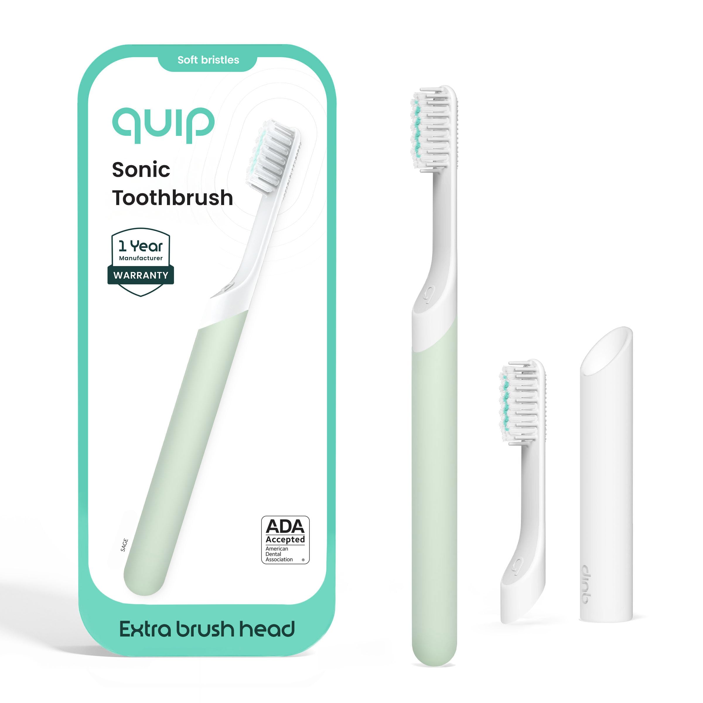 Quip Plastic Sonic Toothbrush for Adults Plus Extra Brush Head - Sage Green-image-42