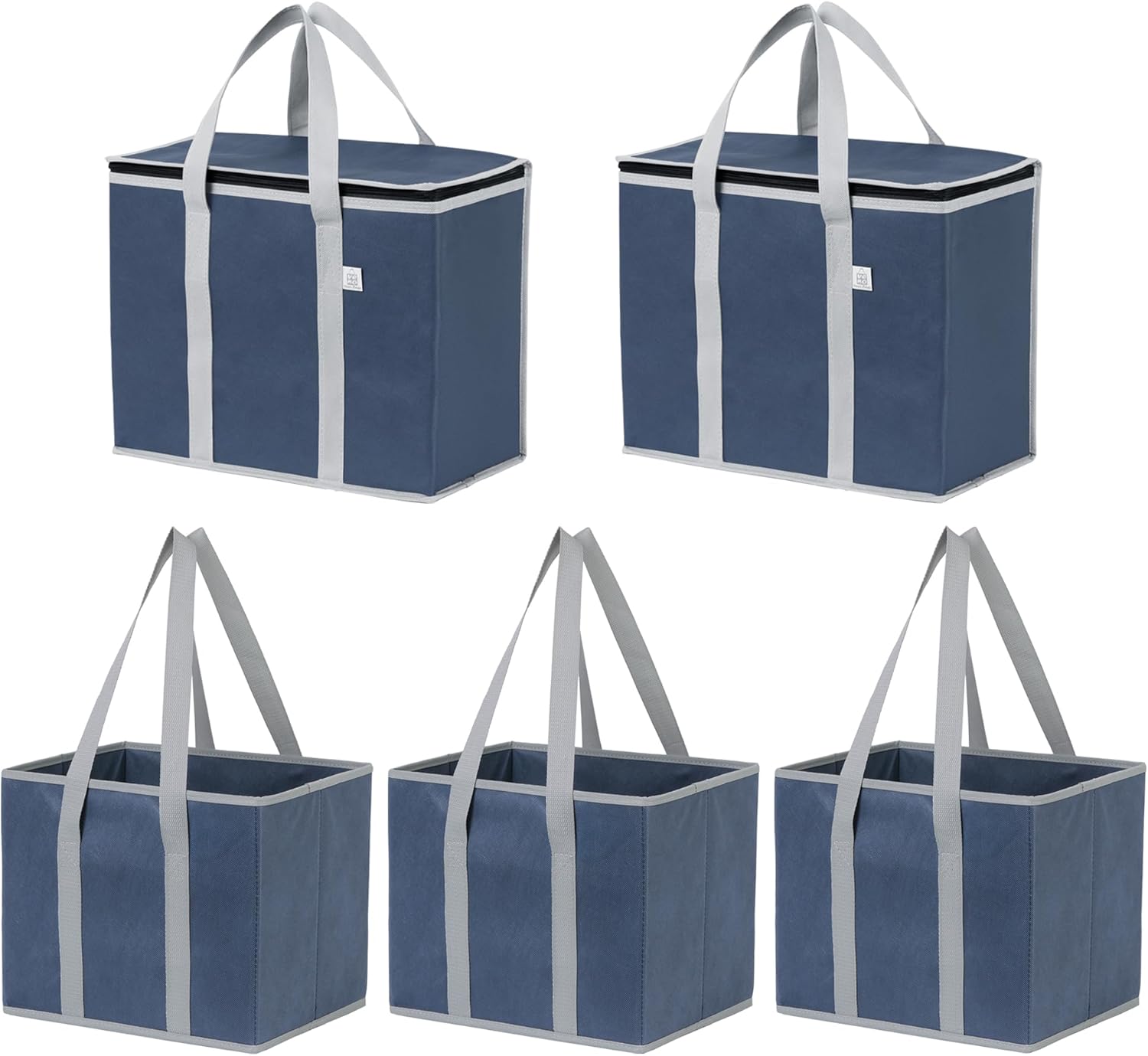 VENO 5 Pack Reusable Grocery Tote Bags (2 Cooler Insulated Grocery Bags + 3 Reusable Grocery Shopping Tote)