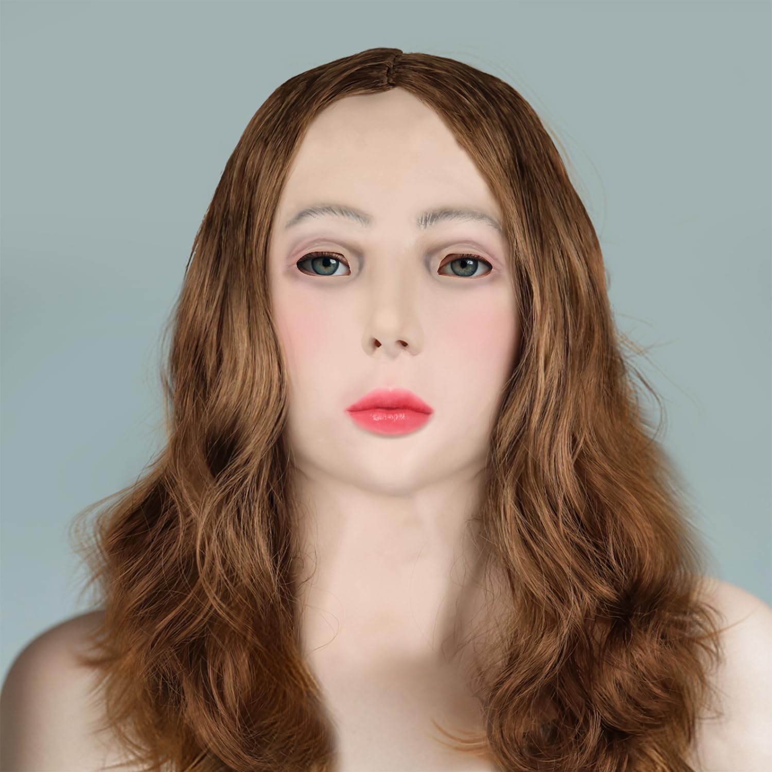 Halloween Mask Costume Woman Face with Long Hair, Halloween Party Mask Latex Full Head Masks Crossdressing Cosplay Party Fancy Dress