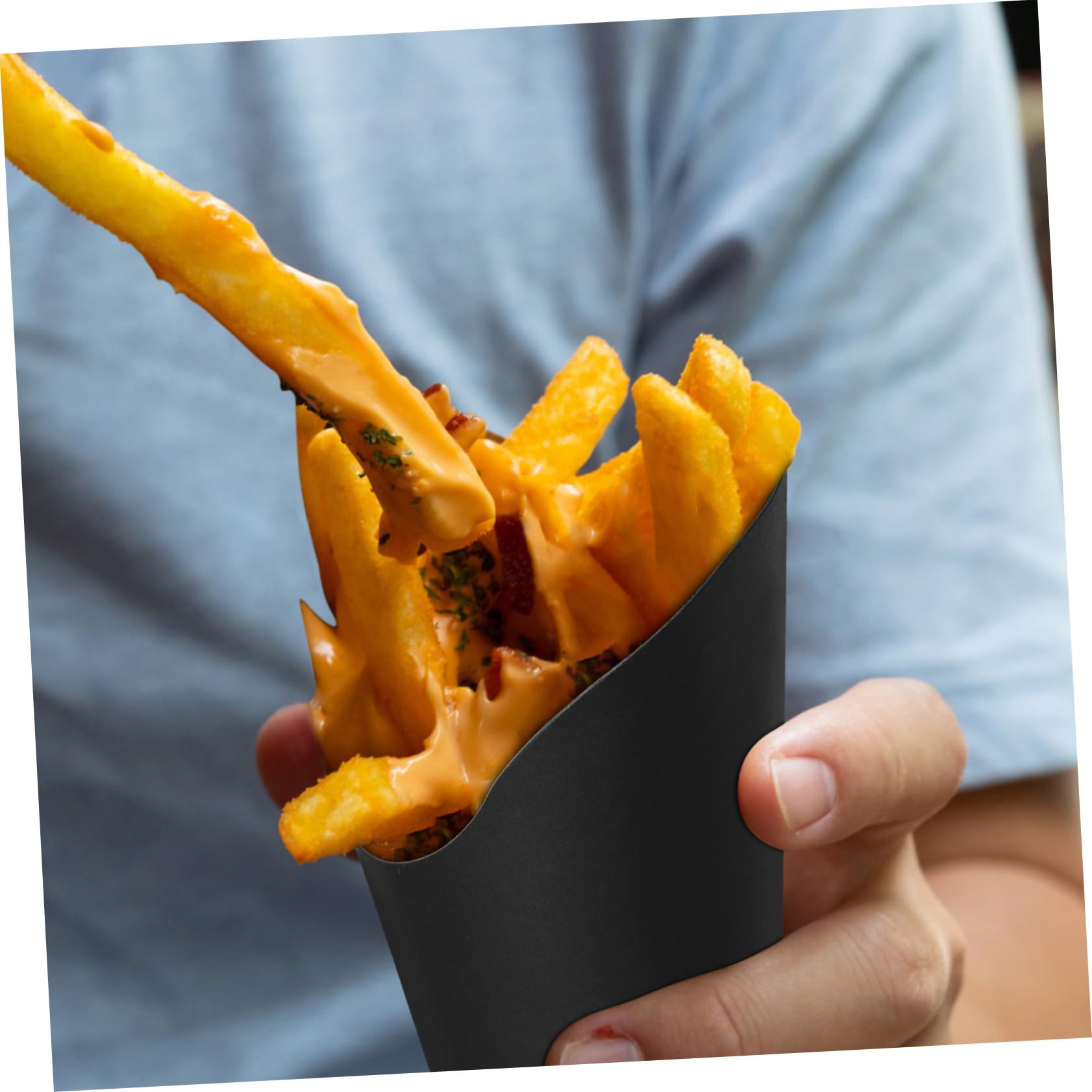 Baluue 100 Bicchieri di Carta Usa e Getta Nero da 14oz Apertura Obliqua, Resistenti per Patatine Fritte e Snack, per Feste ed Eventi