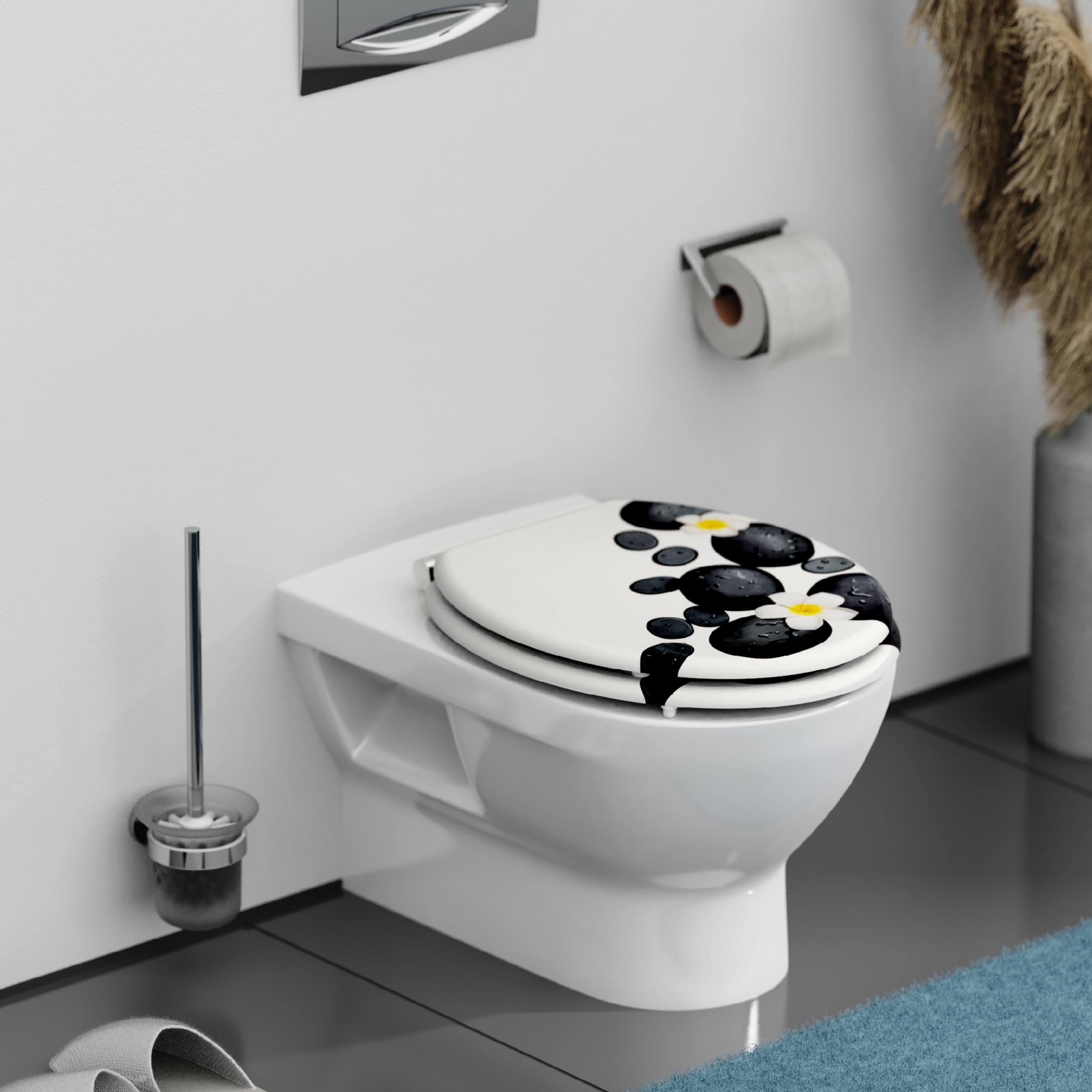 SCHÜTTE Tavoletta WC chiusura ammortizzata legno | Copriwater universali globo | Coperchio Water MDF | Sedile WC Universale | Asse Water | Fino a 250 kg | STONES