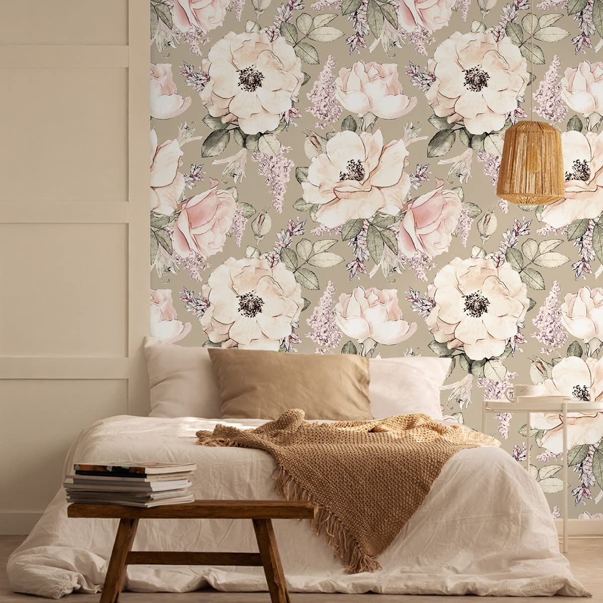 Muralo Papel Pintado Autoadhesivo Peonías, Flores, Hojas - 10m x 50 cm | Revestimiento mural autoadhesivo en rollo, colocación en seco sin cola, despegar y pegar, lavable, para paredes y muebles