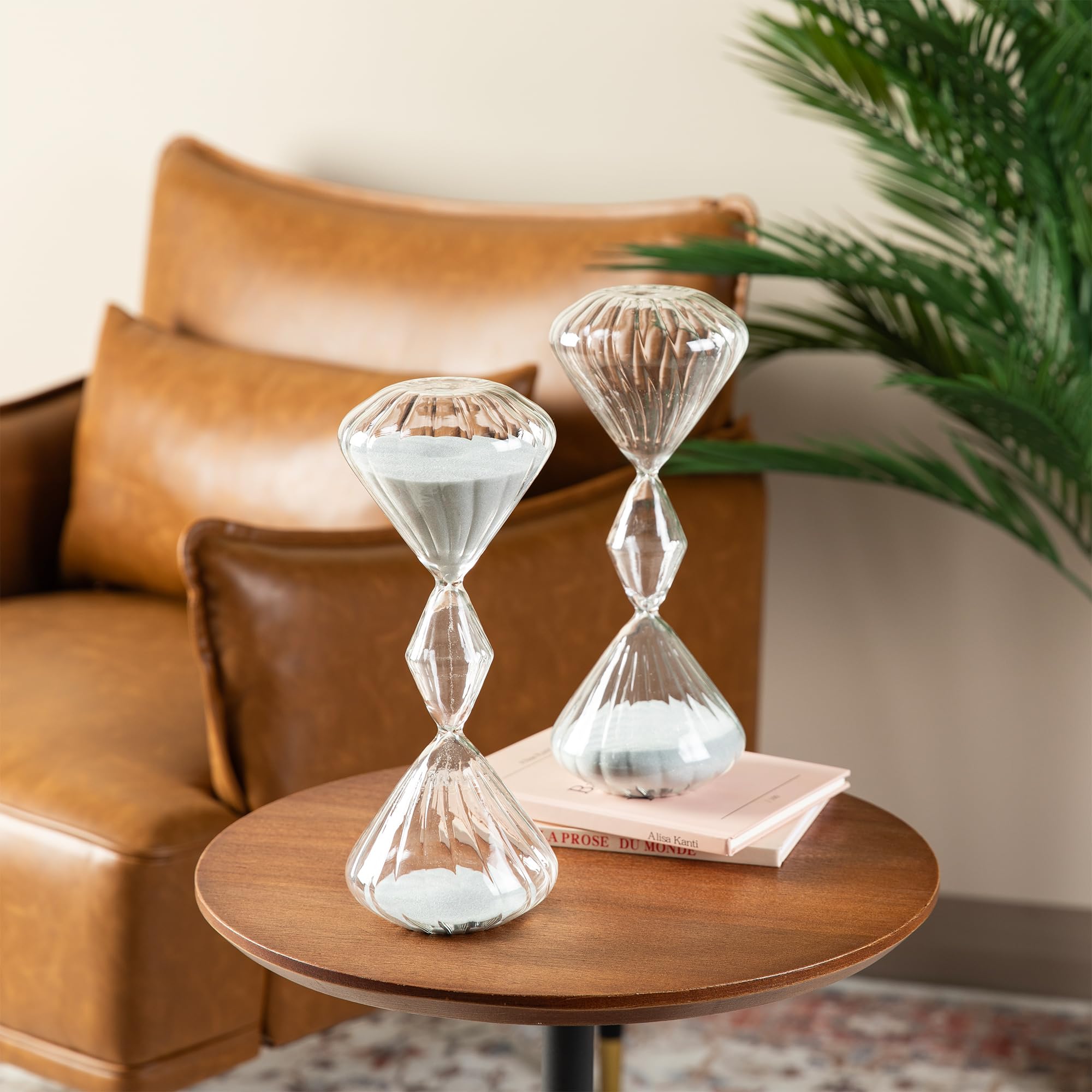 Temporizador de reloj de arena para decoración de mesa, juego de 2 temporizadores de arena de 60 minutos, herramienta de gestión de tiempo y productividad, vaso de arena de tres capas de 1 hora para