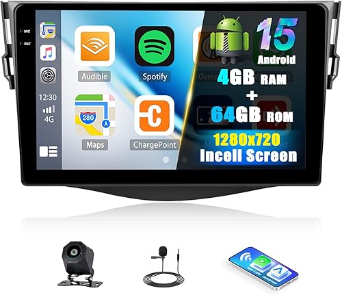 SIXTOP Estéreo de coche Android 4G + 64G para Toyota RAV4 2007-2012 CarPlay inalámbrico Android Auto, 9 pulgadas en celda 1280 * 720 pantalla