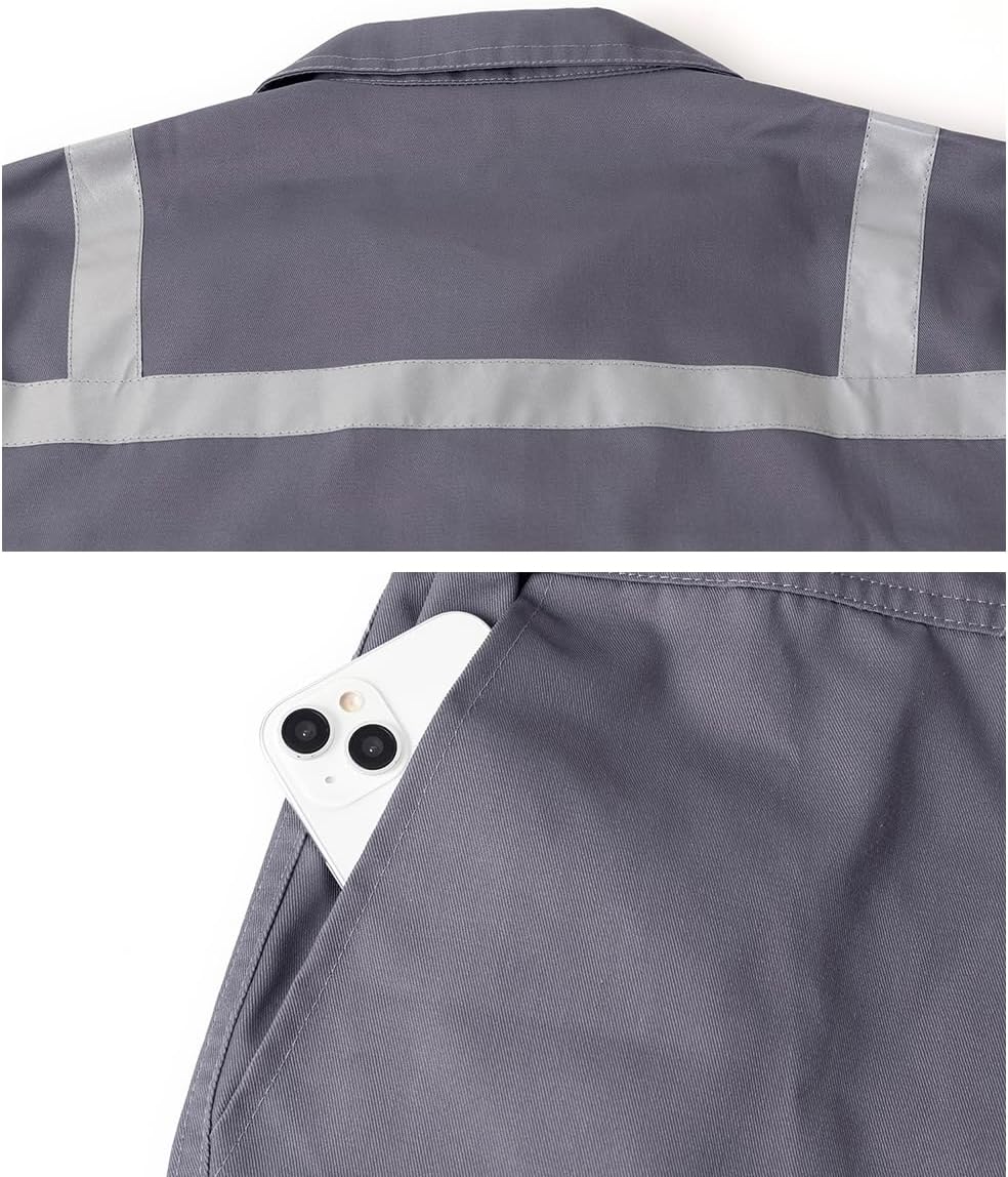 Men's Work Coverall High Visibility Overalls Mechanics Coveralls Workwear Jumpsuit with Multi Pockets