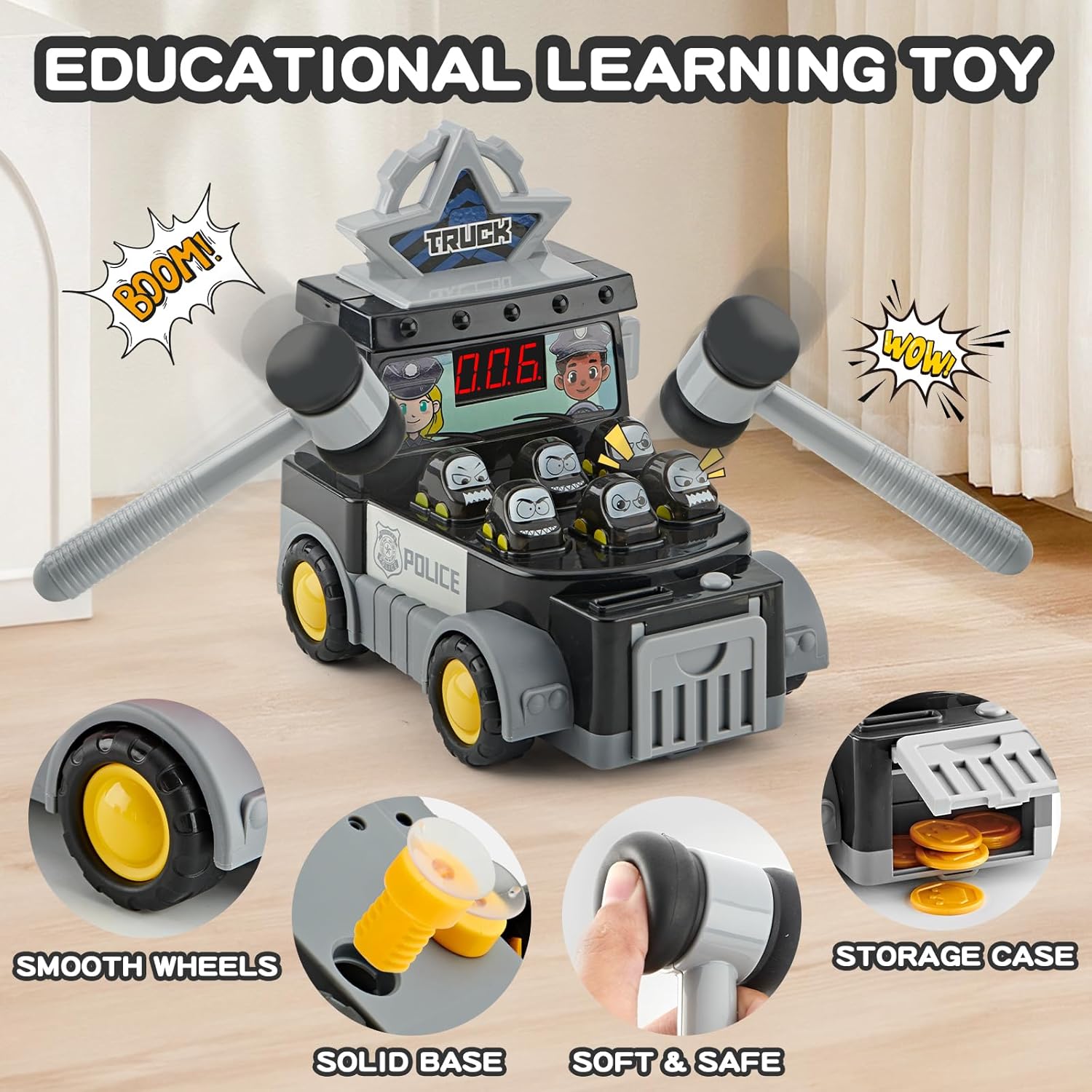 AMACAT-Battery Operated Action Toys, Toddler Early Developmental Learning Toy, Fun Birthday Gift for Kids Age 3+, Toys for 2 3 4 Year Old Boys Grils.PK Mode (Black Whack-a-mole)