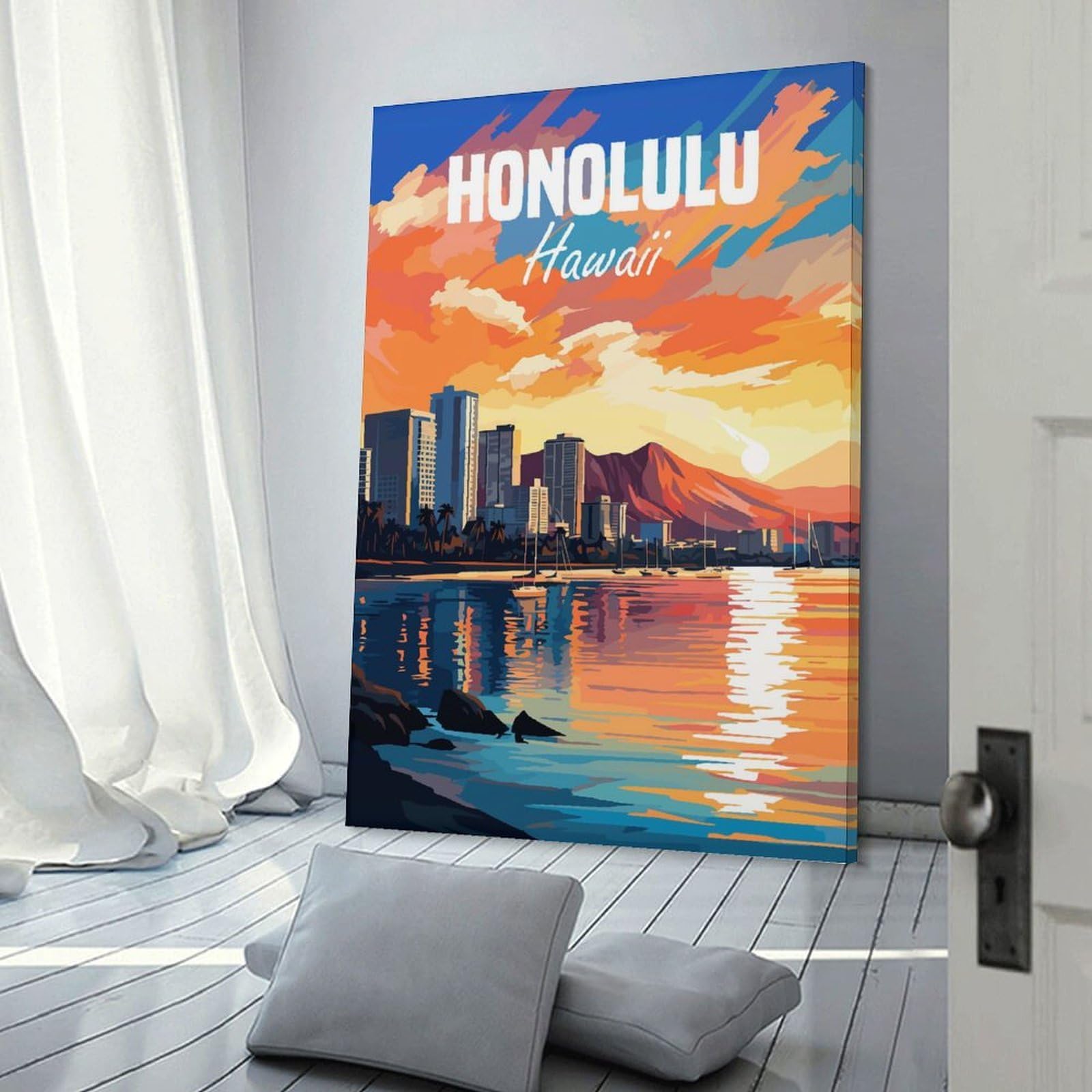 Junmoney Hawaii Honolulu Wall Art Print, 20x30inch(50x75cm), for Lounge Decor, Bedroom Walls Or Flats, Decorative Artwork for Empty Walls