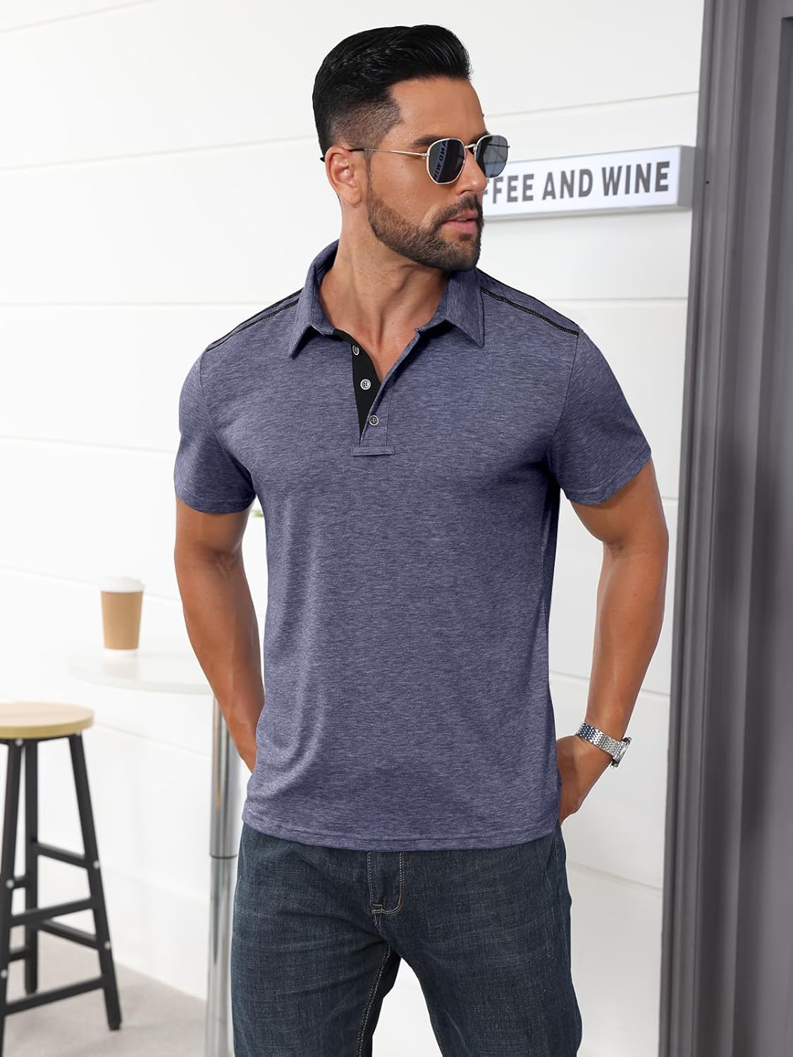 Angbater Men's Button Polo Shirts Short Sleeve Casual Summer T-Shirt Slim Fit Contrast Color Golf Shirt - Image 6