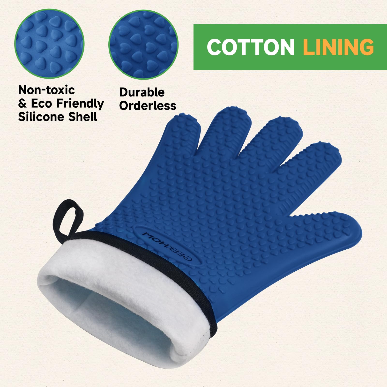 Guantes de Horno y Barbacoa Resistentes al Calor: GEEKHOM Silicona Impermeable - 44 cm Antideslizantes para Parrillas/Horno Profesional/Microondas, Protección Anti-Escaldaduras
