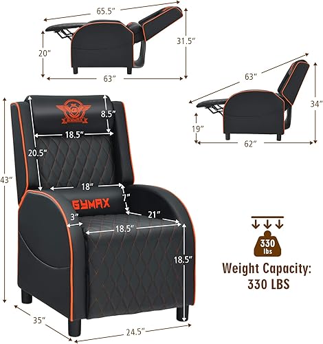 Miniatura 3 de GYMAX Silla reclinable de masaje para juegos, sofá individual ergonómico de estilo de carreras con reposacabezas ajustable, respaldo y reposapiés,