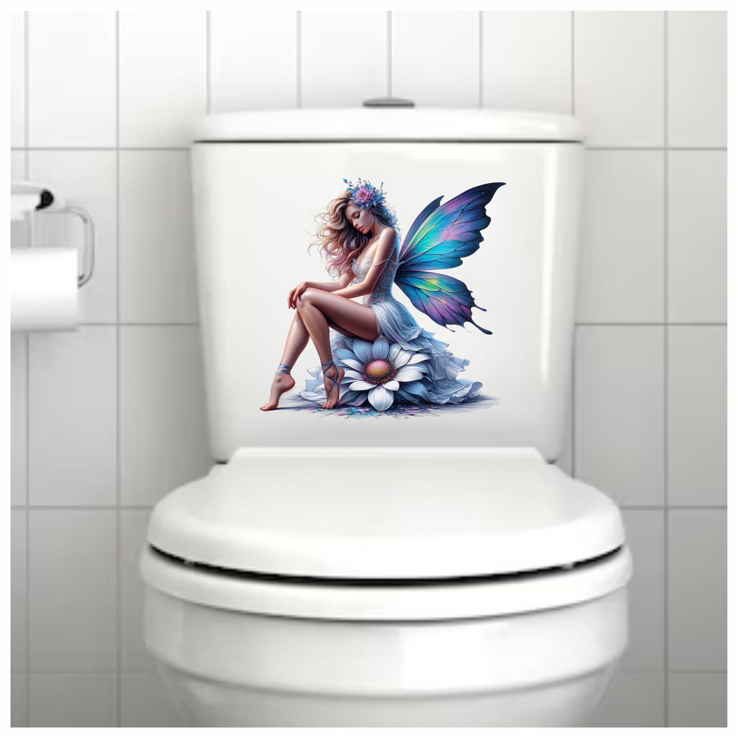 x4 Fairy Flower Vinyl Stickers Cover Marks Non Transparent Waterproof Floral Art Decals 1@ 20cm Tall Ideal for Toilets or car. 3@ 7cm Tall Ideal for Phone case Cups & Wine Glass (Fairy Violet) - Image 2