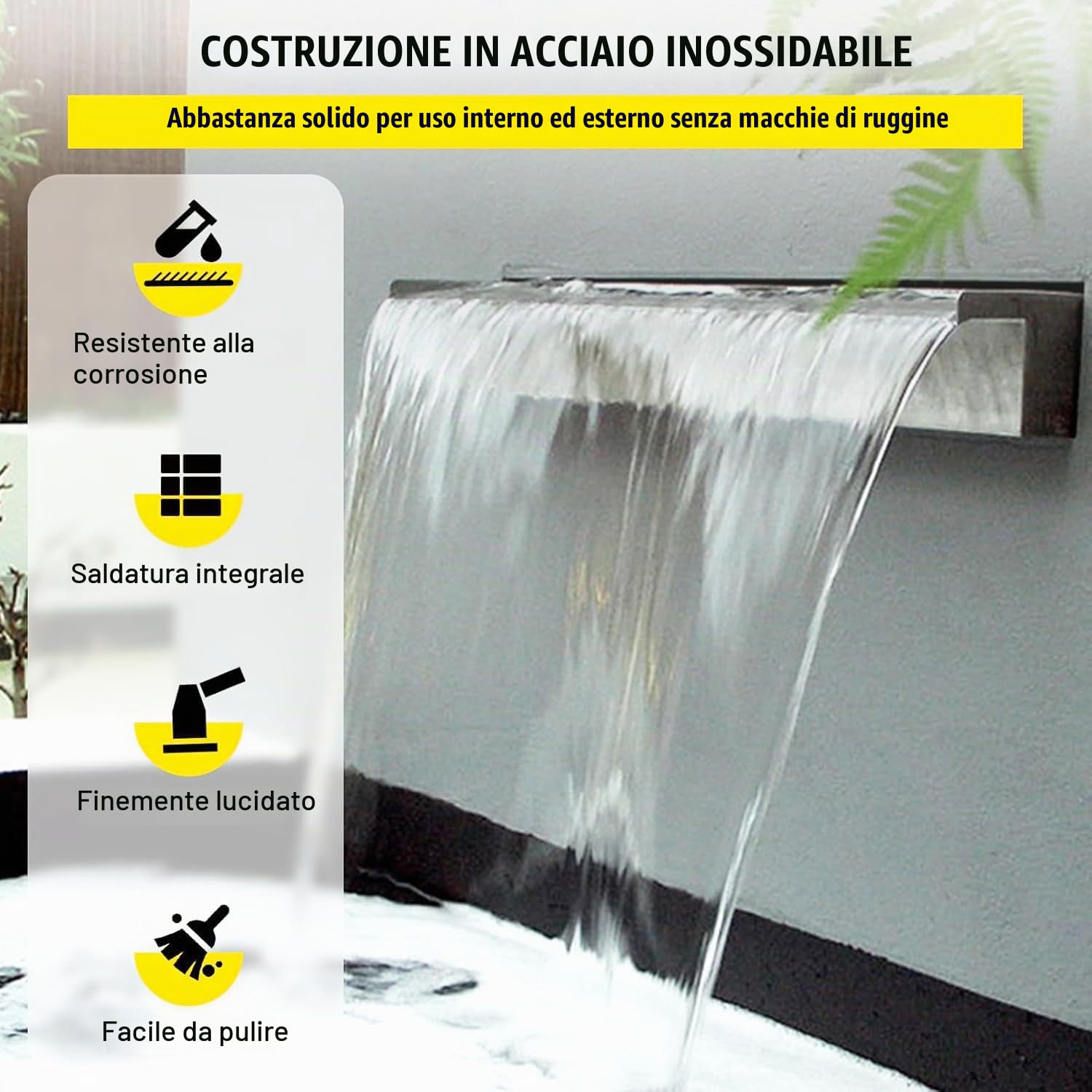 Cascata Piscina Laghetto,Lame Per Fontana Da Giardino Esterno In Acciaio Inossidabile Con Accessori,Fontana Per Piscina Decorazione Laghetto Da Giardino Patio,Per Pareti,Bordi Piscina,60 x 11.5 x 8 Cm