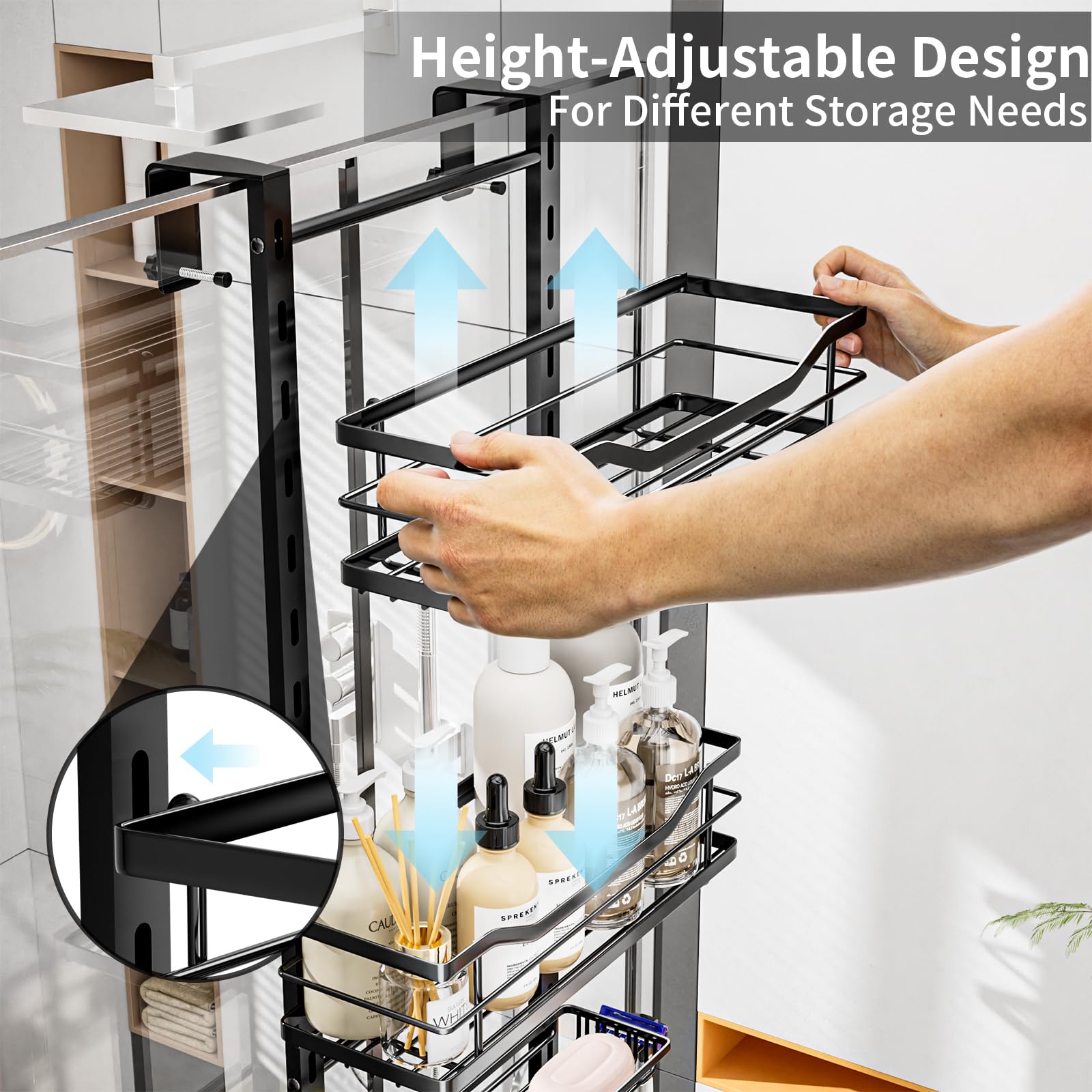 SWTYMIKI Over the Door Shower Caddy, 3 Tier Adjustable Shower Organizer Hanging with Hooks and Soap Holder - Image 2