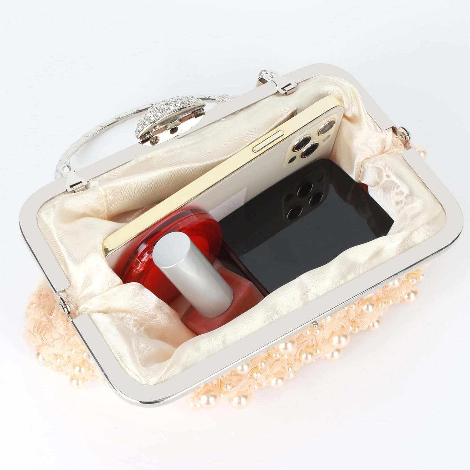 Elegant Faux Pearl Clutch Bag for Women, Rose Embroidery Vintage Wedding Purse Bridal Bridesmaid Party Crossbody Bag
