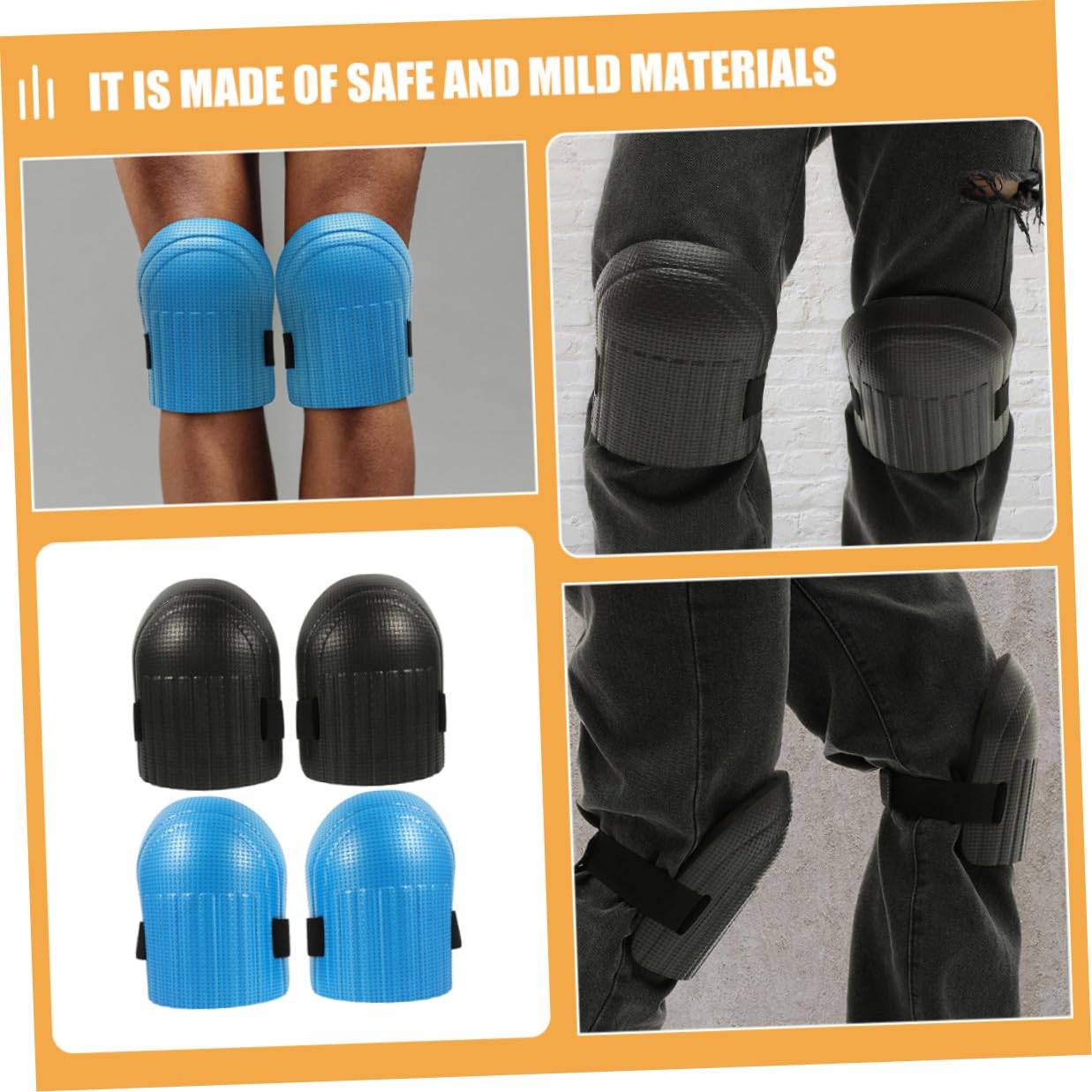 2 Pairs Construction Knee Pads for Men, Foam Protective Kneepads for Gardening and Flooring Work, Non-slip Safety Cushion Pads for Outdoor and Indoor Use